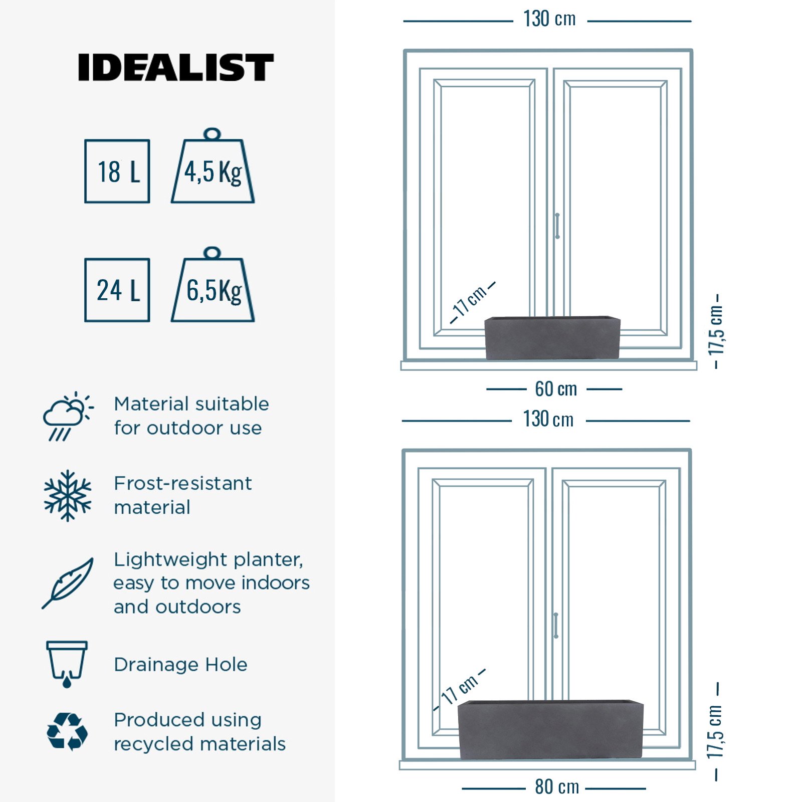 IDEALIST Lite Window Box Light Concrete Planter Set