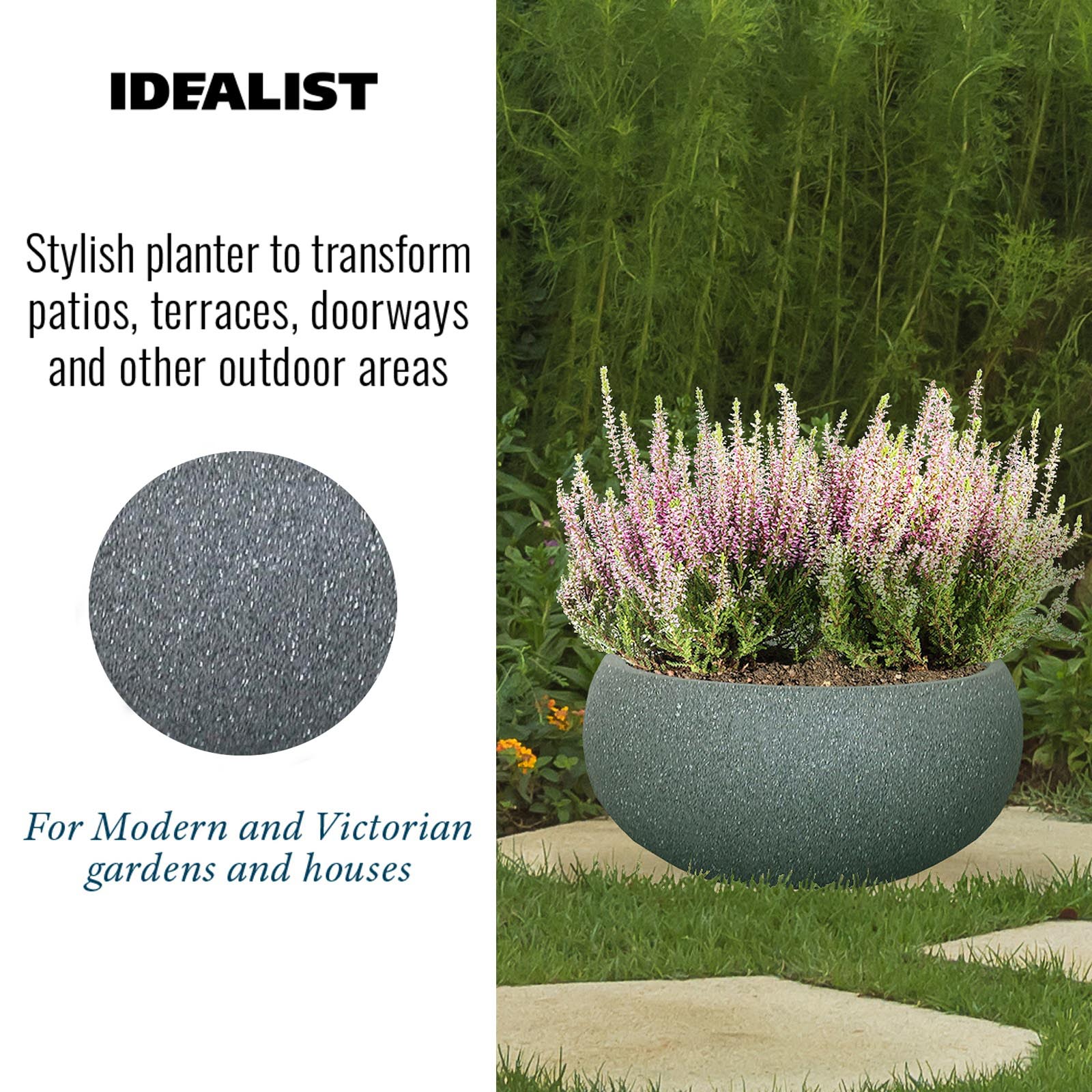 IDEALIST Lite Textured Concrete Effect Bowl Outdoor Planter