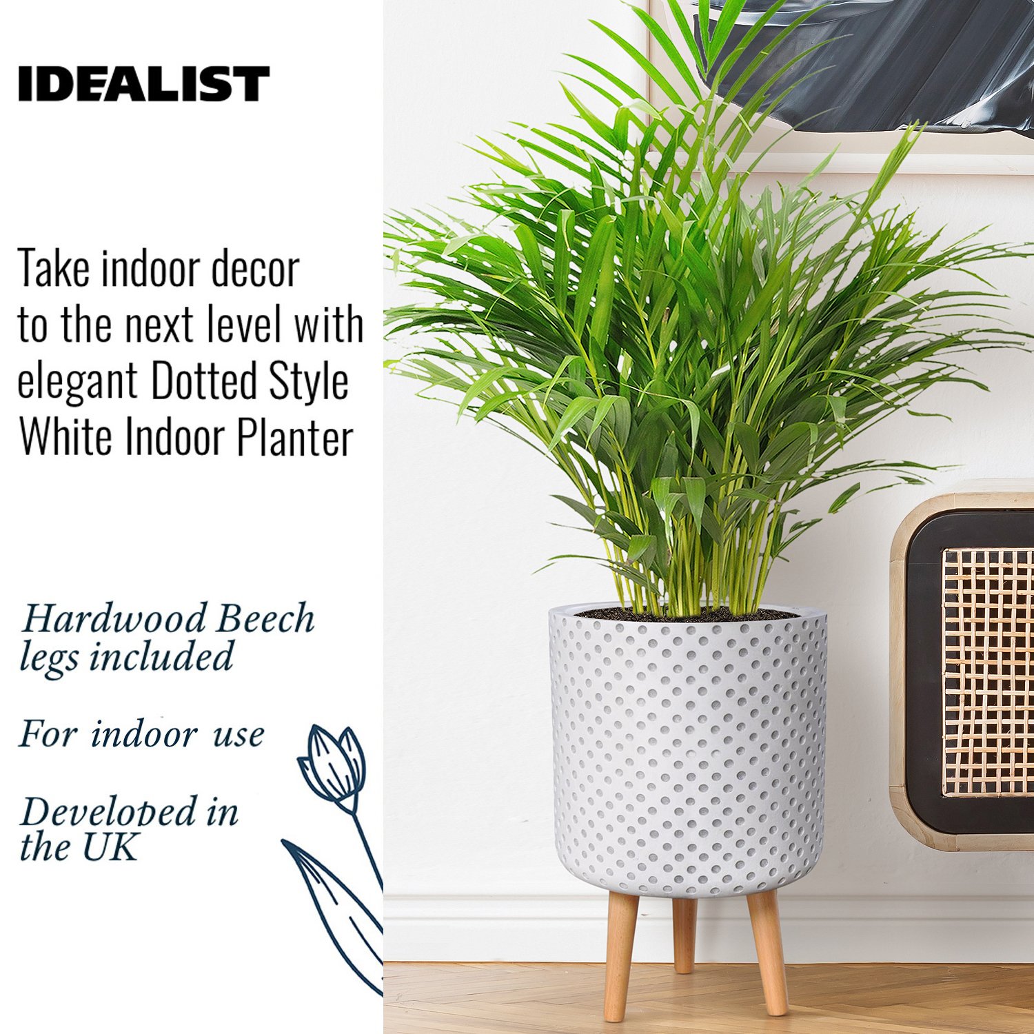 IDEALIST Lite Dotted Style Planter on Legs, Round Plant Pot Indoor