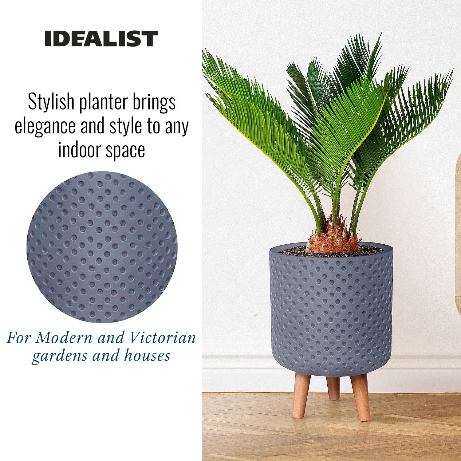 IDEALIST Lite Dotted Style Planter on Legs, Round Plant Pot Indoor