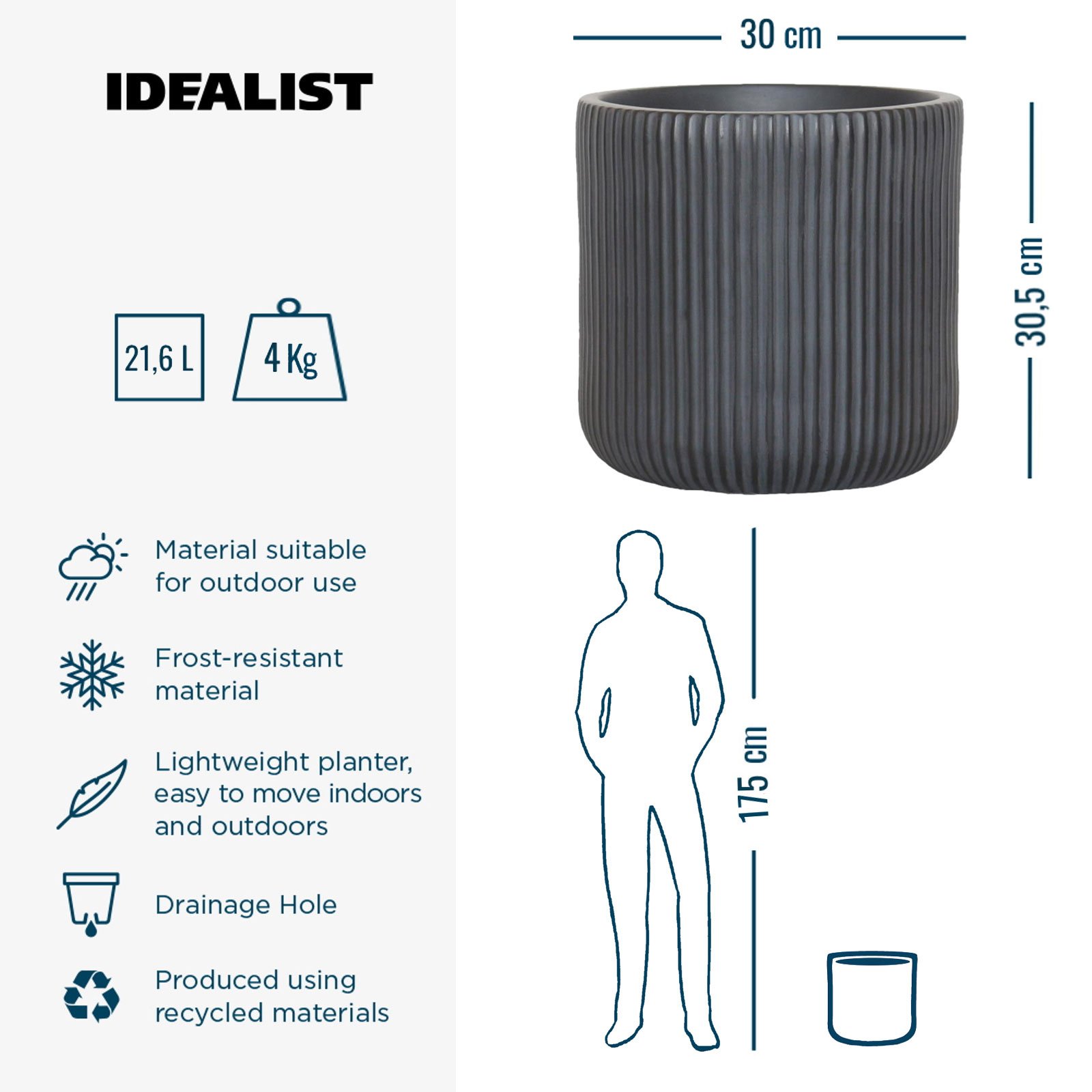 IDEALIST Lite Ribbed Round Outdoor Planter