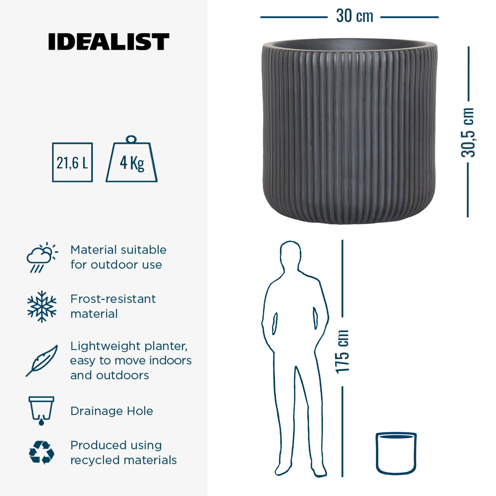 IDEALIST Lite Ribbed Round Outdoor Planter