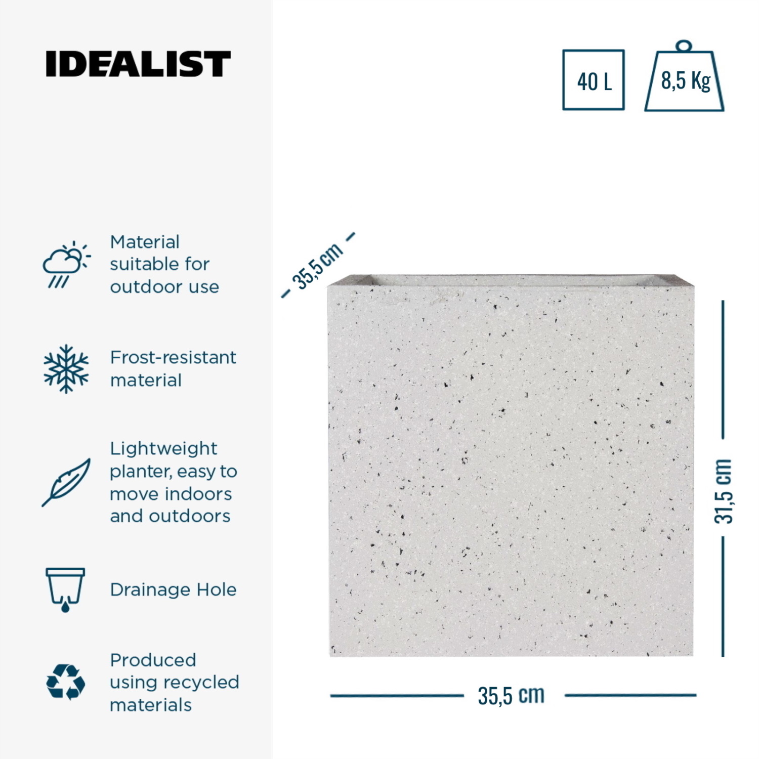 IDEALIST Lite Square Box Contemporary Marble Light Concrete Planter
