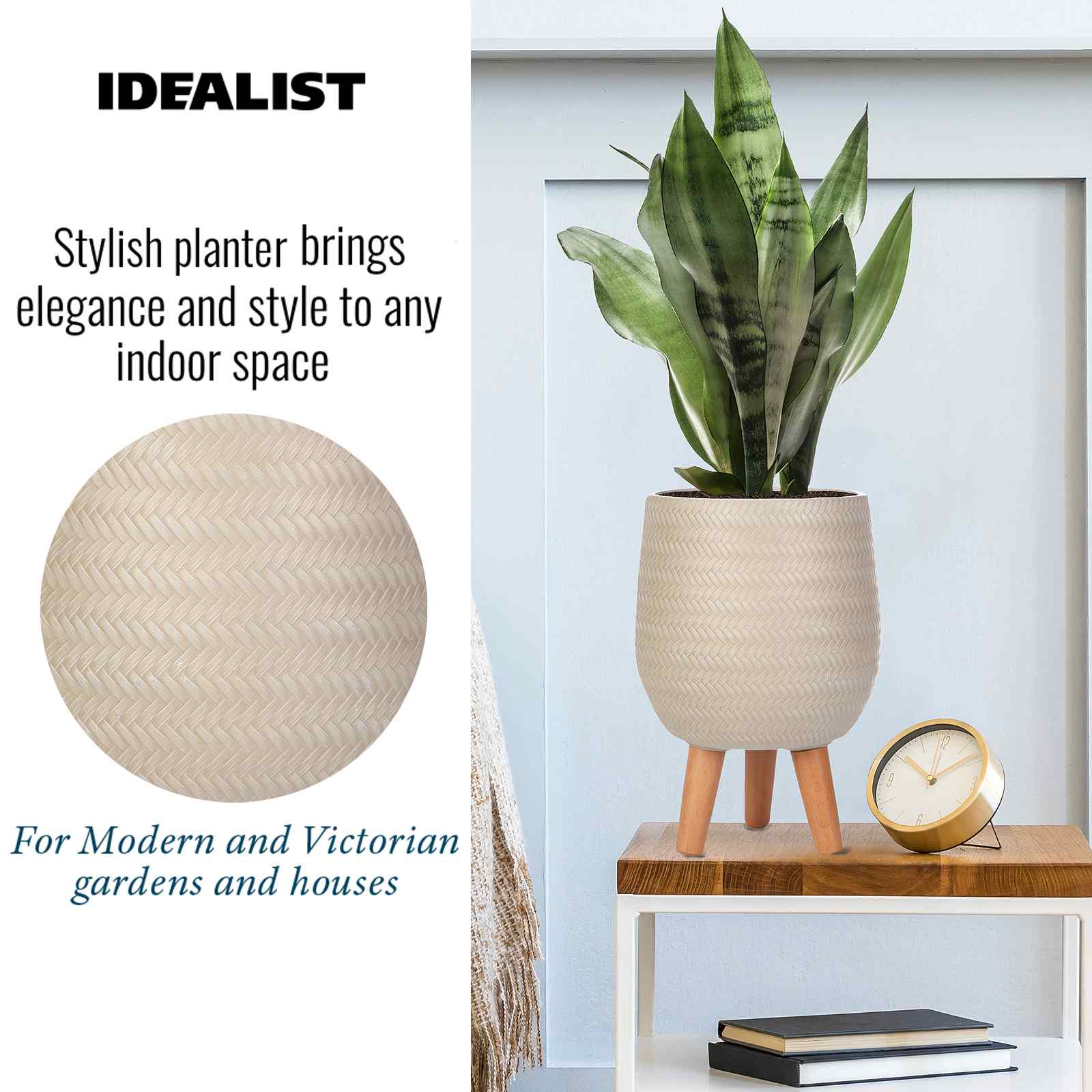 IDEALIST Lite Plaited Style Egg Planter on Legs, Round Pot Plant Stand Indoor