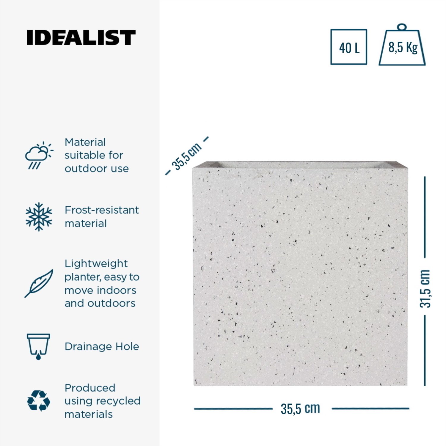 IDEALIST Lite Square Box Contemporary Marble Light Concrete Planter