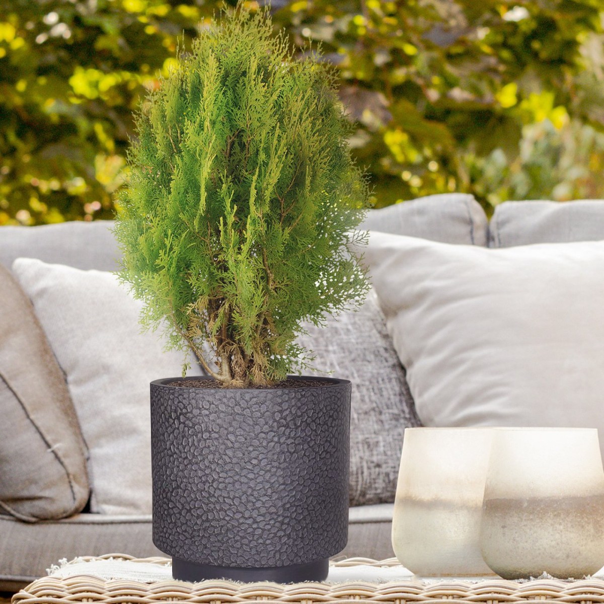 IDEALIST Lite Hammered Stone Cylinder Outdoor Planter