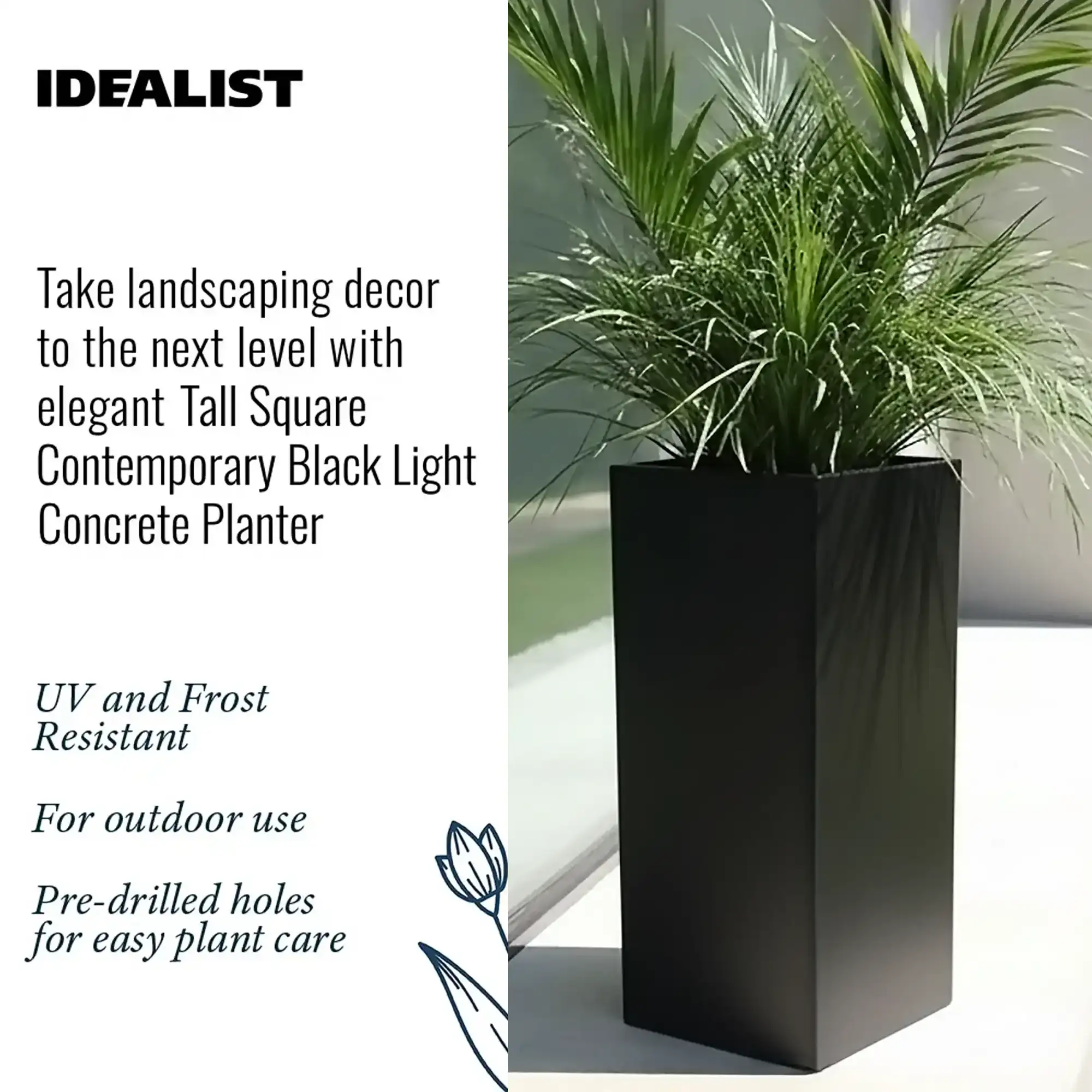 IDEALIST Lite Tall Square Contemporary Light Concrete Planter
