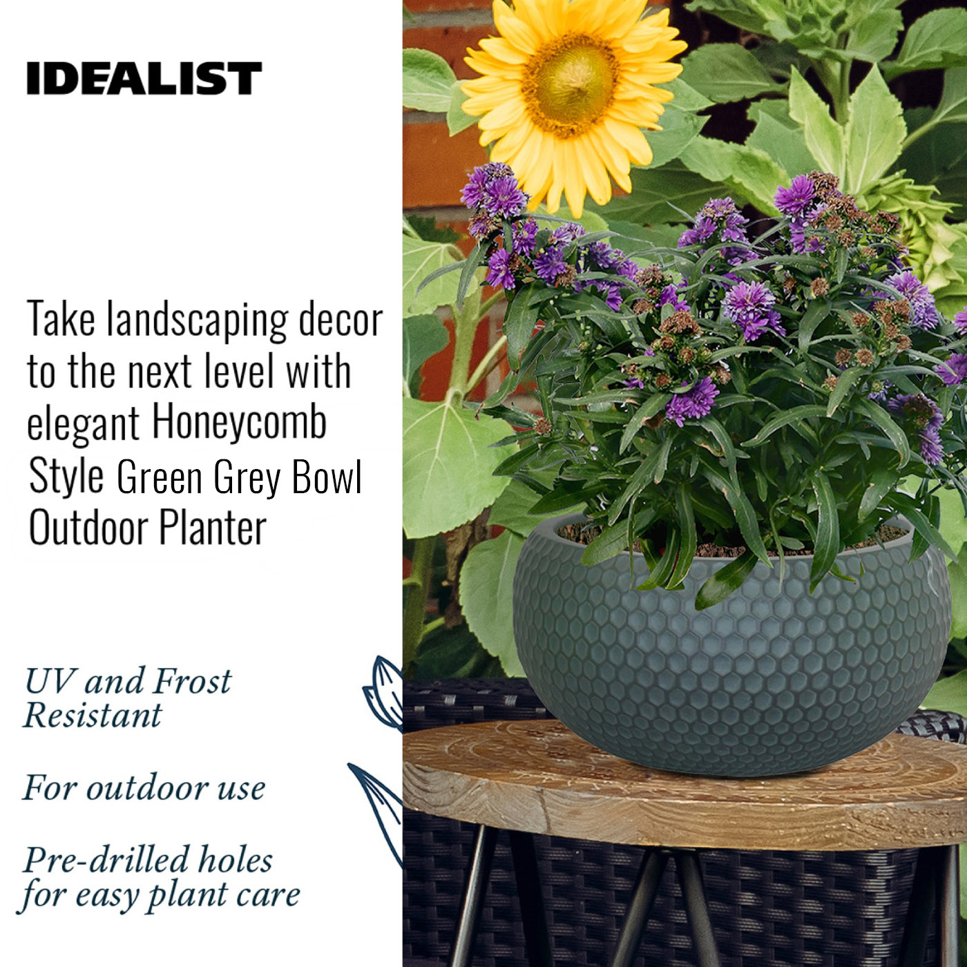 IDEALIST Lite Honeycomb Style Bowl Outdoor Planter