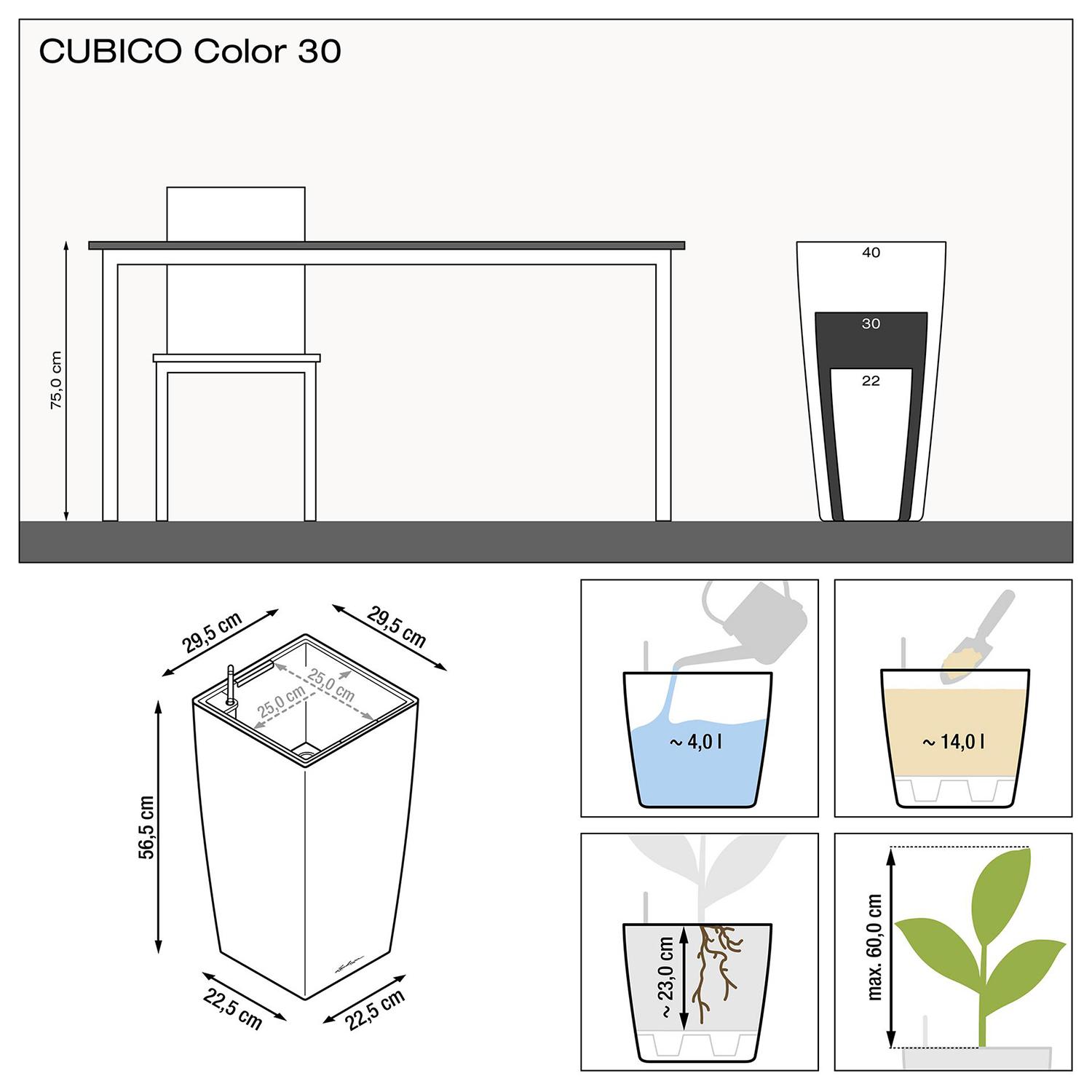 LECHUZA CUBICO Color Square Tall Poly Resin Self-watering Planter