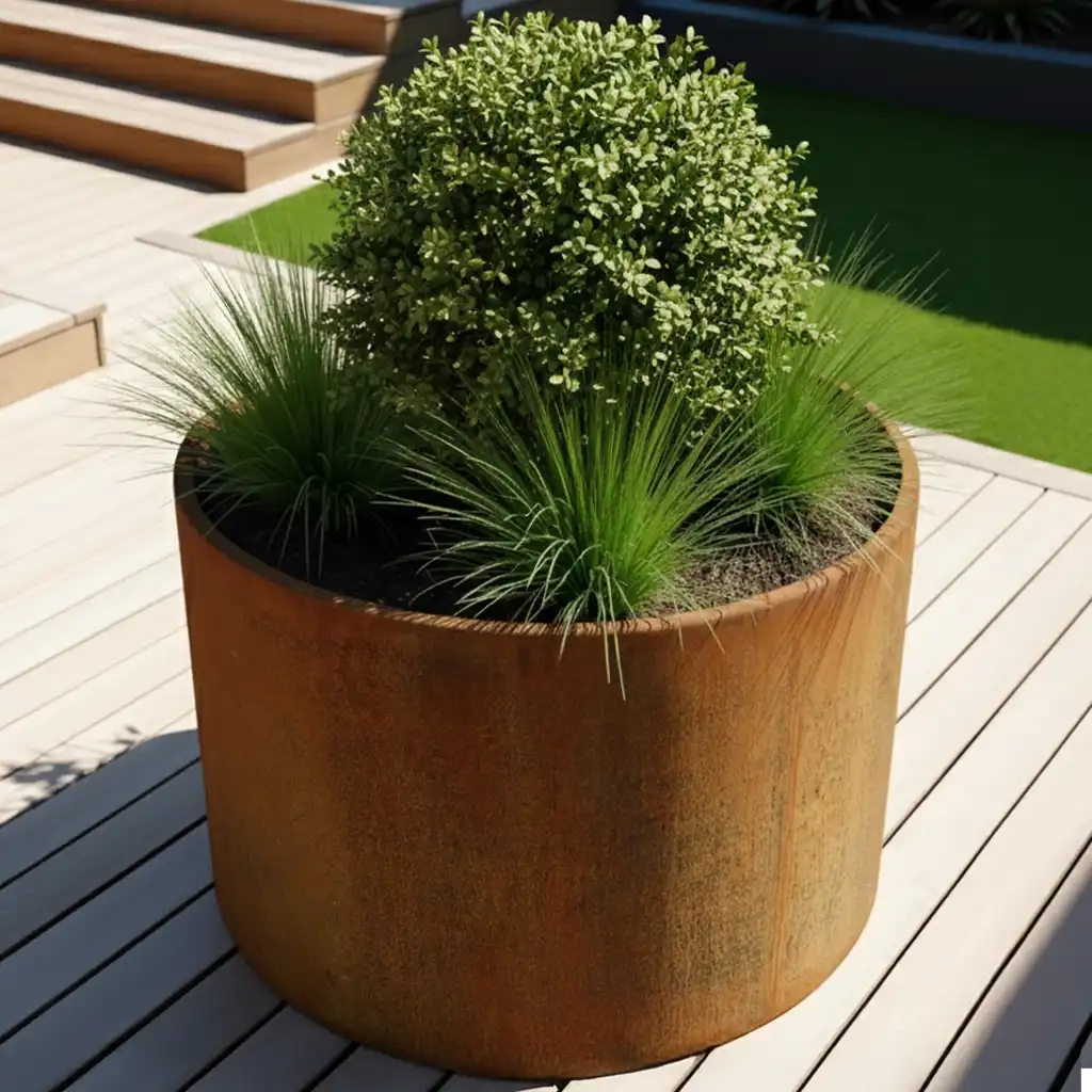 Atlas Round Tall Corten Steel Outdoor Planter