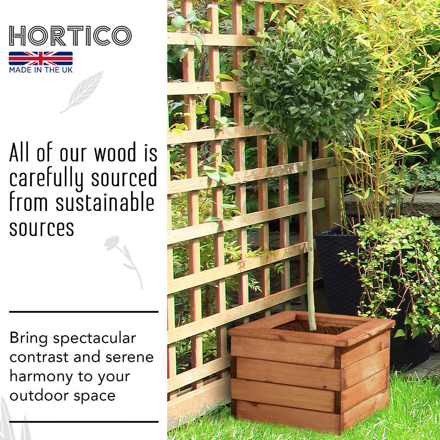 Rustic Scandinavian Redwood Square Outdoor Planter Made in UK by HORTICO