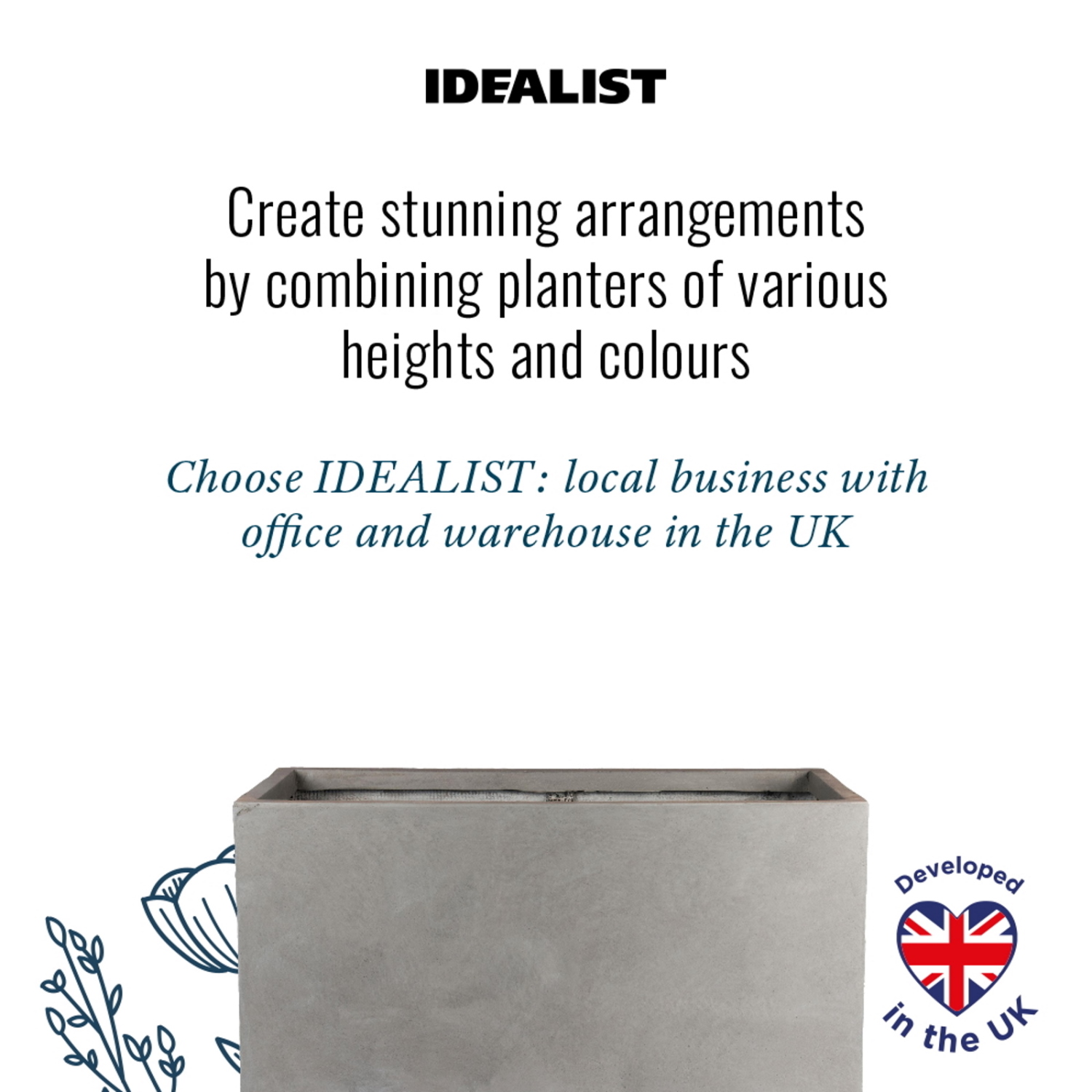 IDEALIST Lite Contemporary Light Concrete Trough Planter Set
