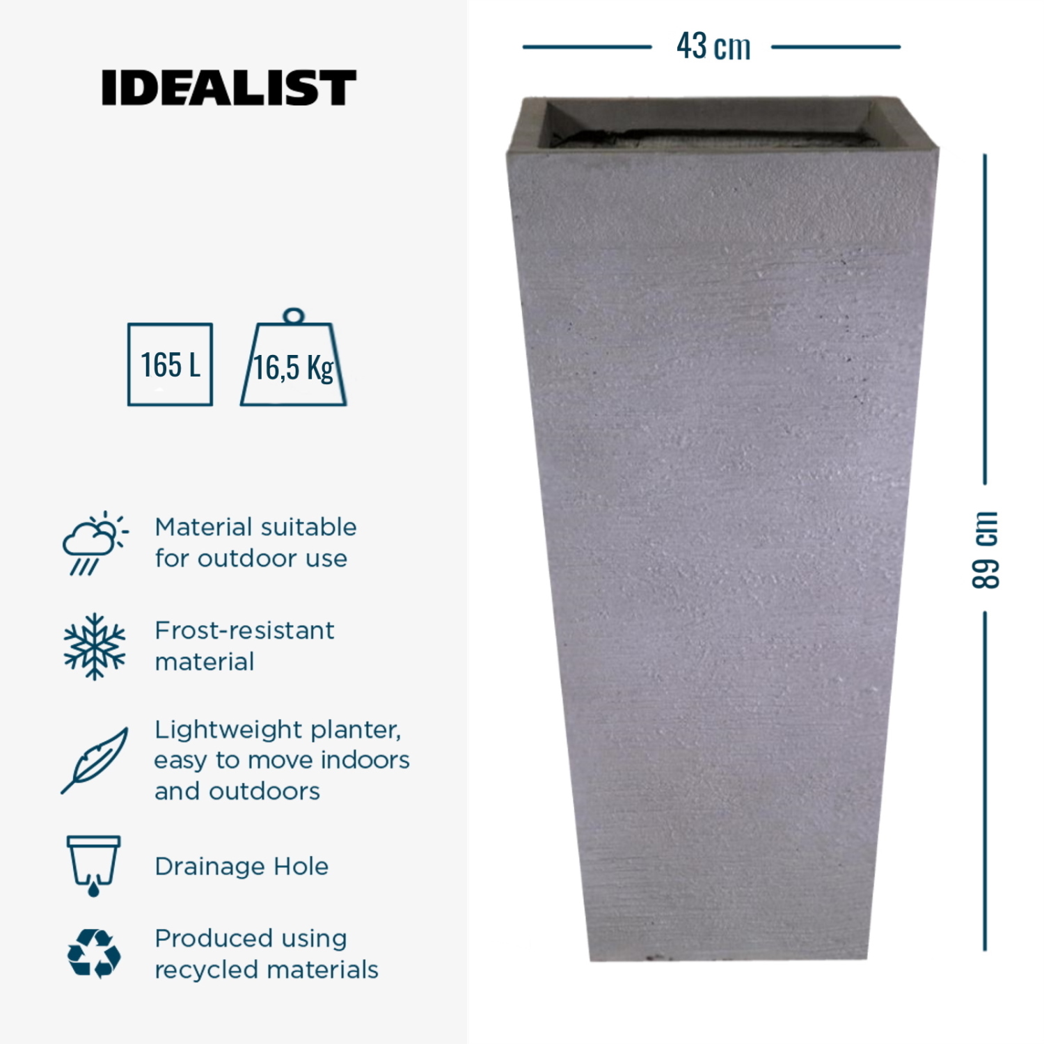IDEALIST Lite Ribbed Light Concrete Tapered Planter