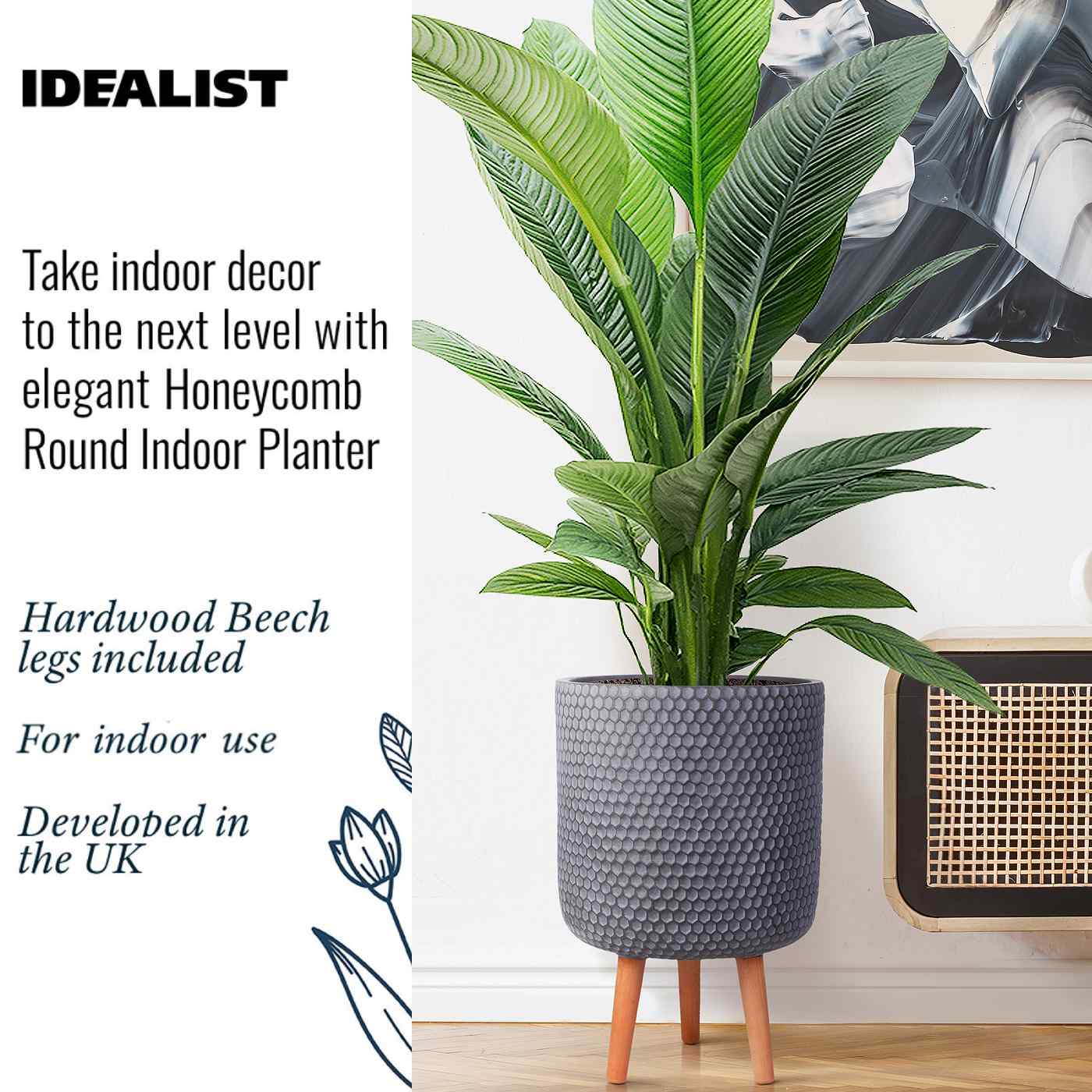 IDEALIST Lite Honeycomb Style Cylinder Planter on Legs, Round Pot Plant Stand Indoor