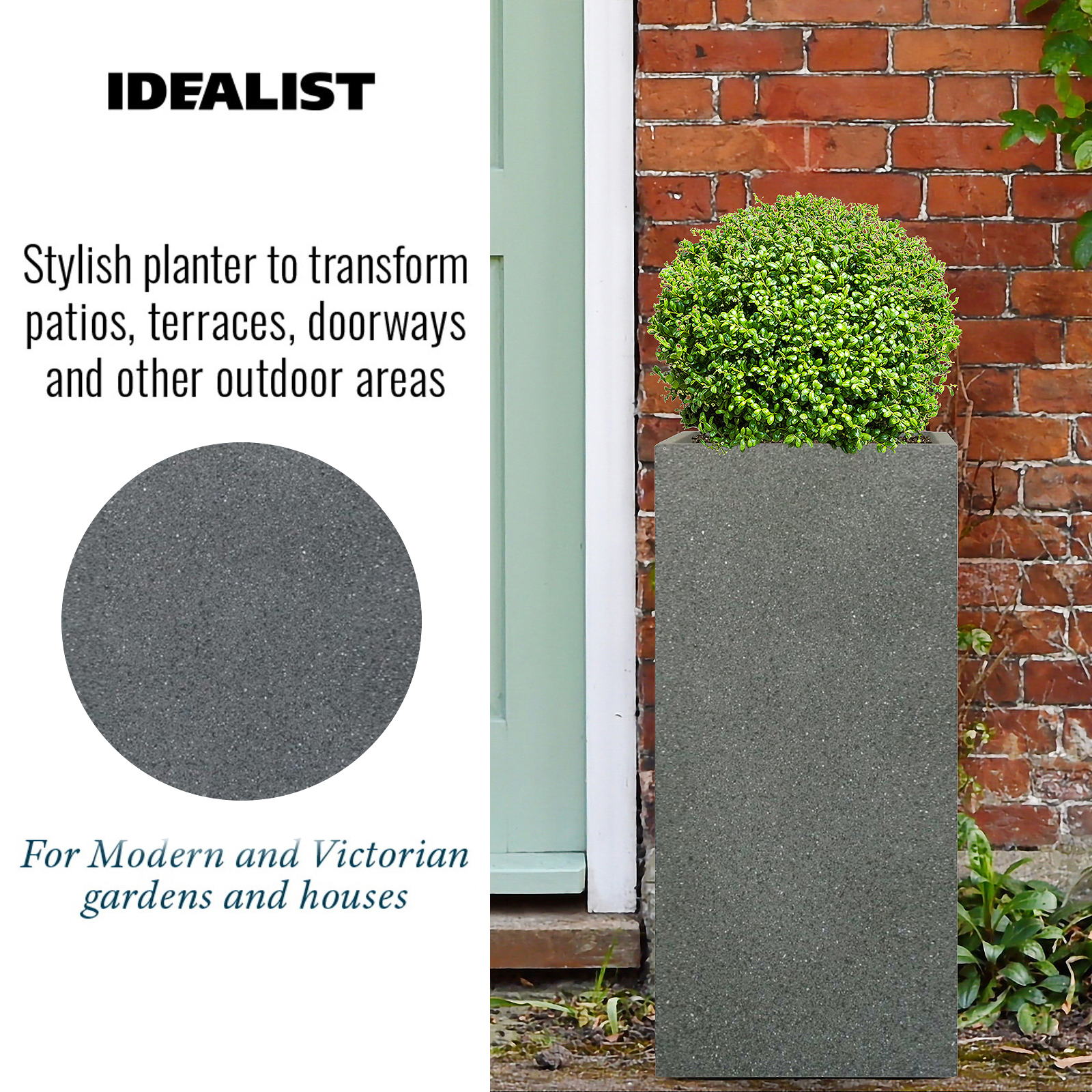 IDEALIST Lite Textured Concrete Effect Tall Square Outdoor Planter