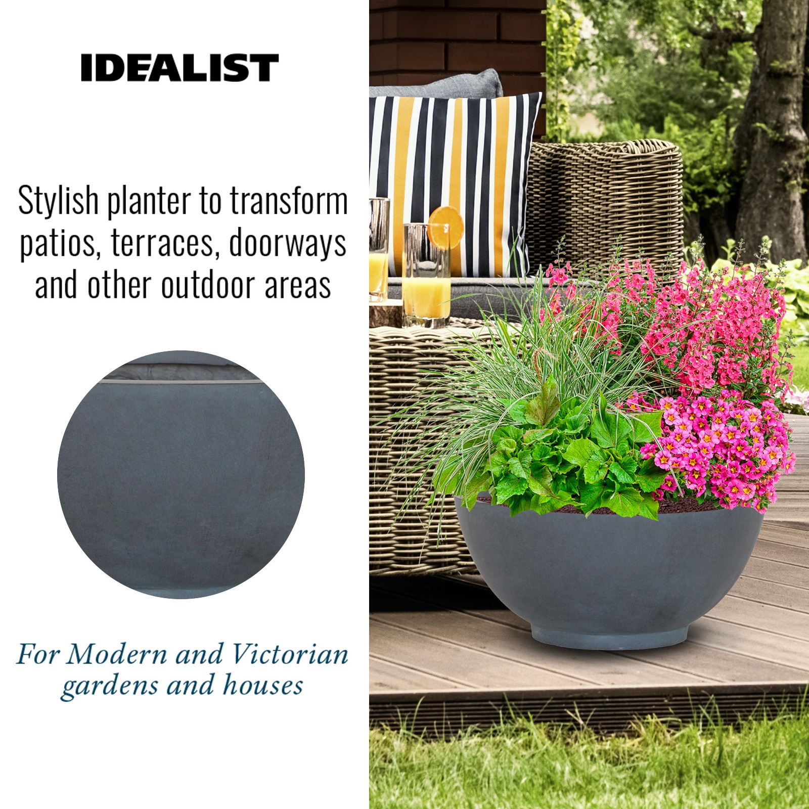 IDEALIST Lite Dish Style Smooth Bowl Outdoor Planter