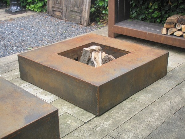 Square Corten Steel Fire Garden Table