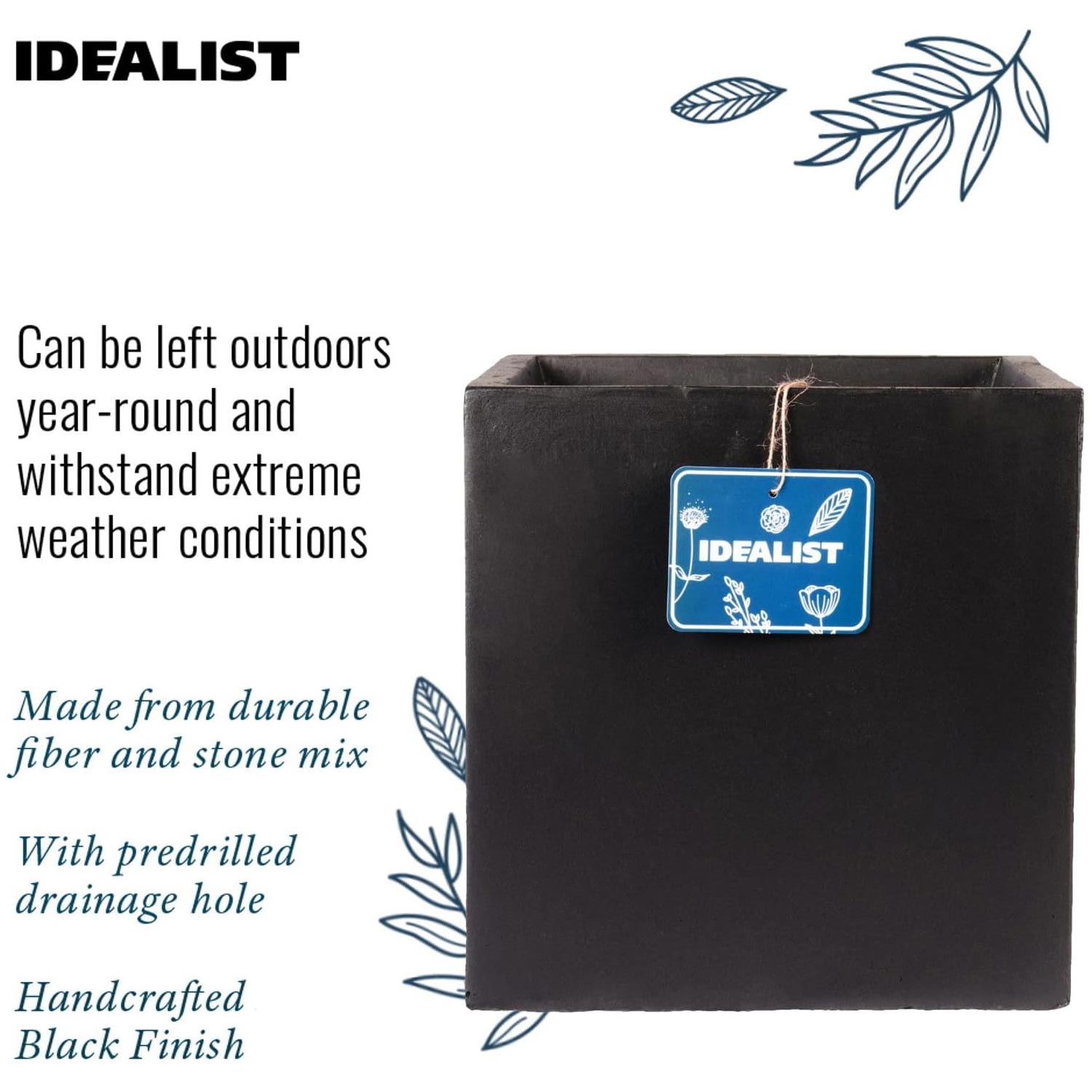 IDEALIST Lite Square Box Contemporary Light Concrete Planter Set