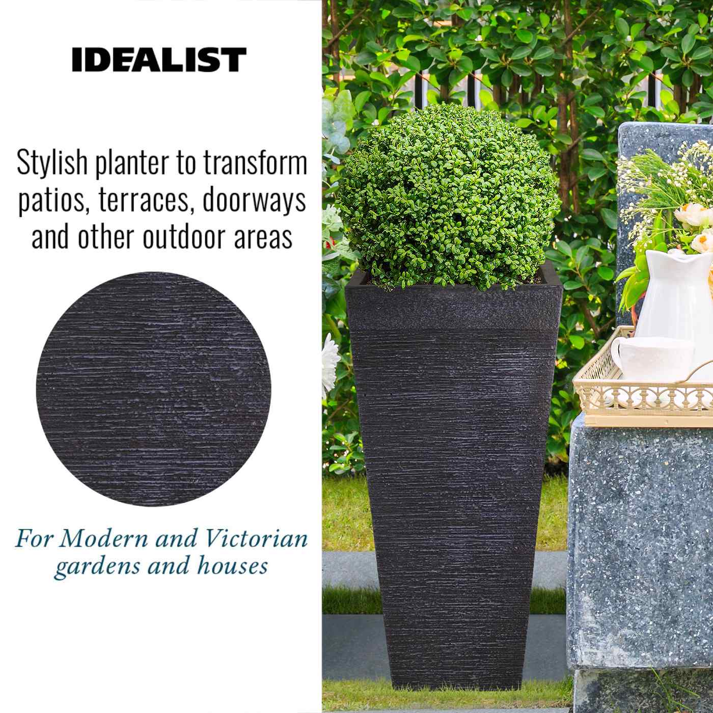 IDEALIST Lite Ribbed Light Concrete Tapered Planter