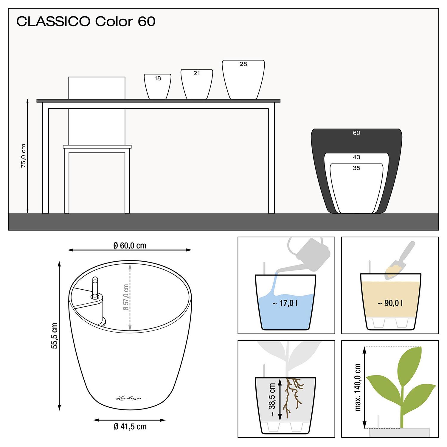 LECHUZA CLASSICO Color Round Poly Resin Self-watering Planter