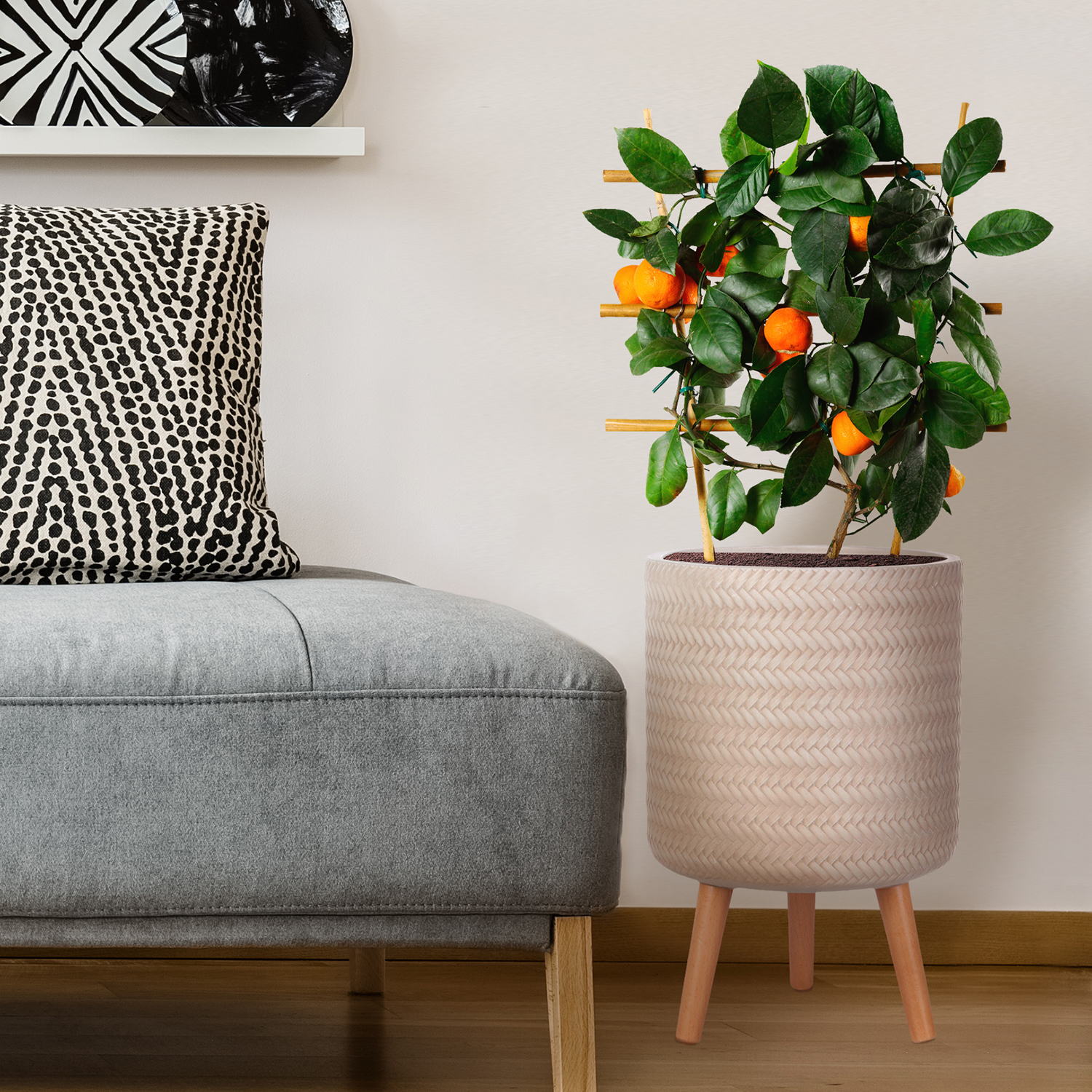 IDEALIST Lite Plaited Style Cylinder Planter on Legs, Round Pot Plant Stand Indoor