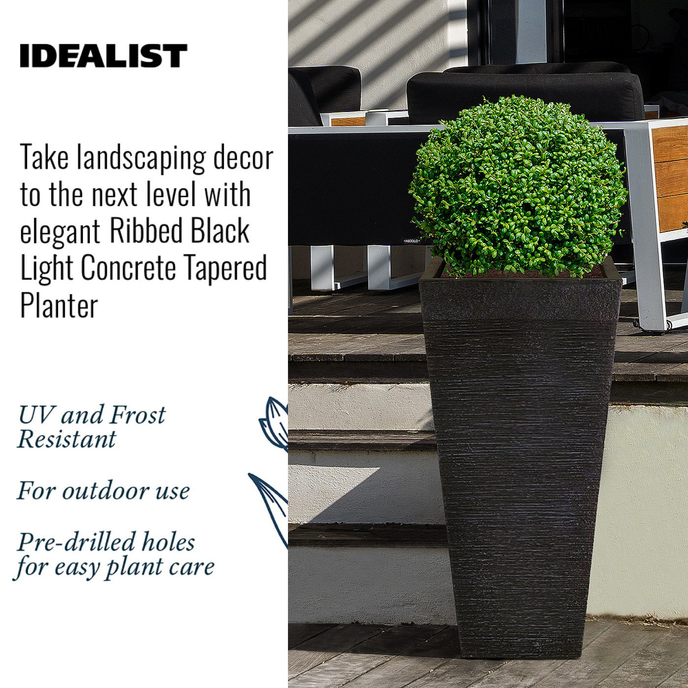 IDEALIST Lite Ribbed Light Concrete Tapered Planter