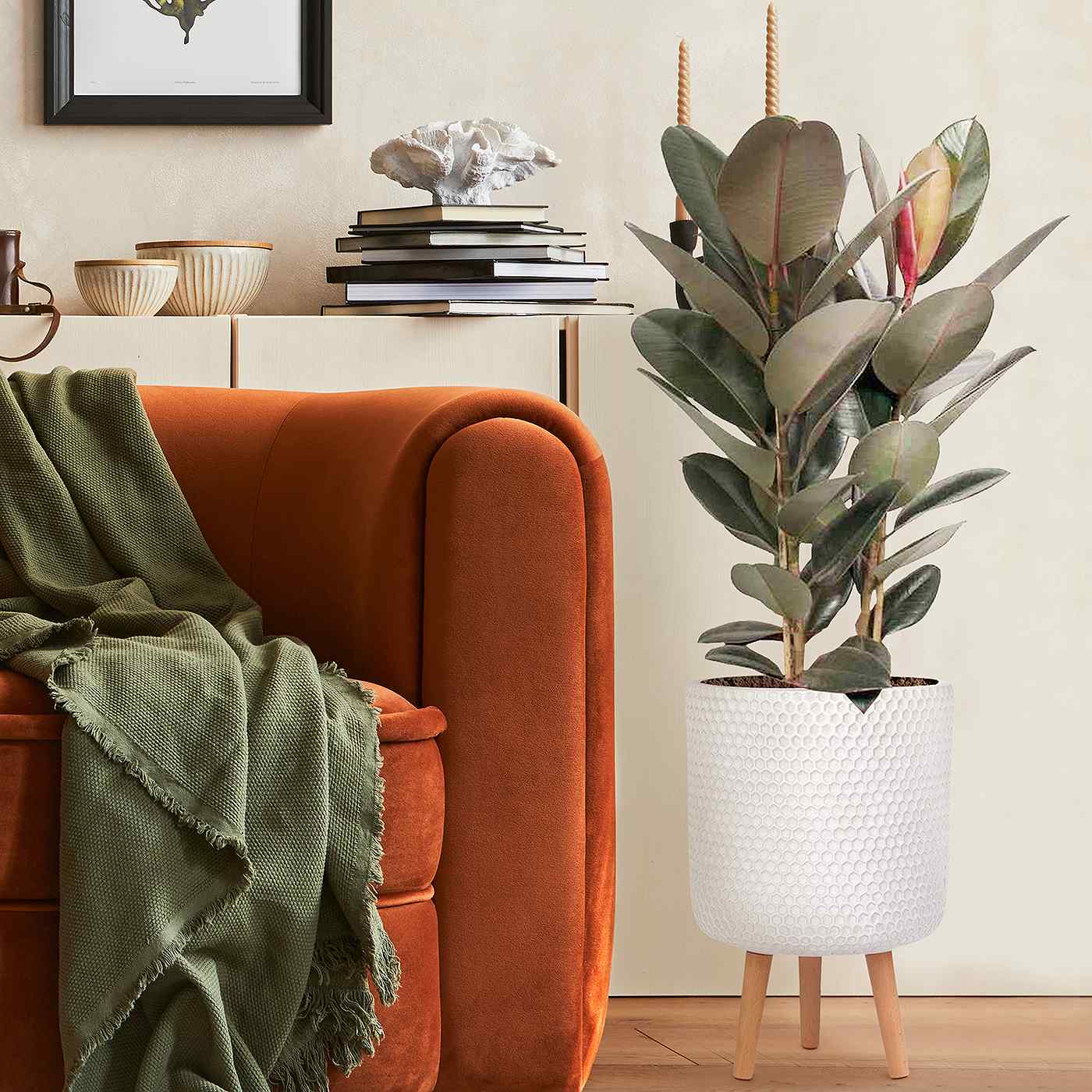 IDEALIST Lite Honeycomb Style Cylinder Planter on Legs, Round Pot Plant Stand Indoor