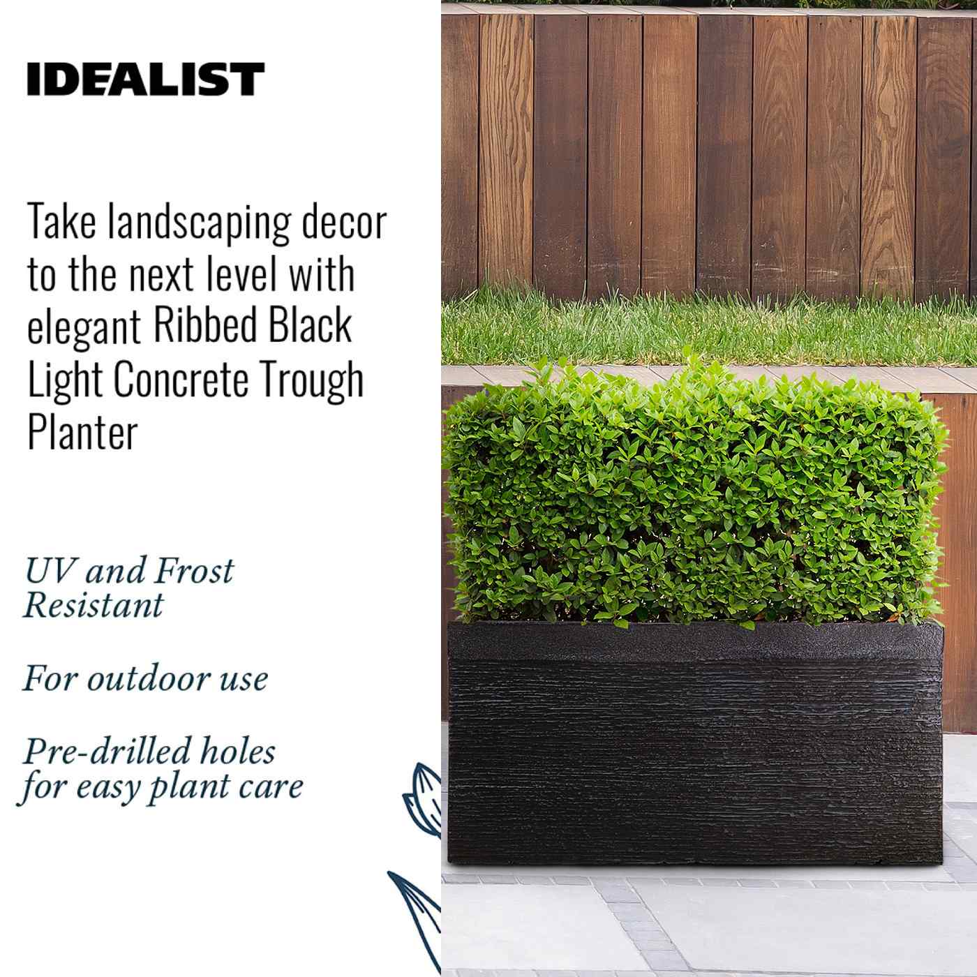 IDEALIST Lite Ribbed Light Concrete Trough Planter