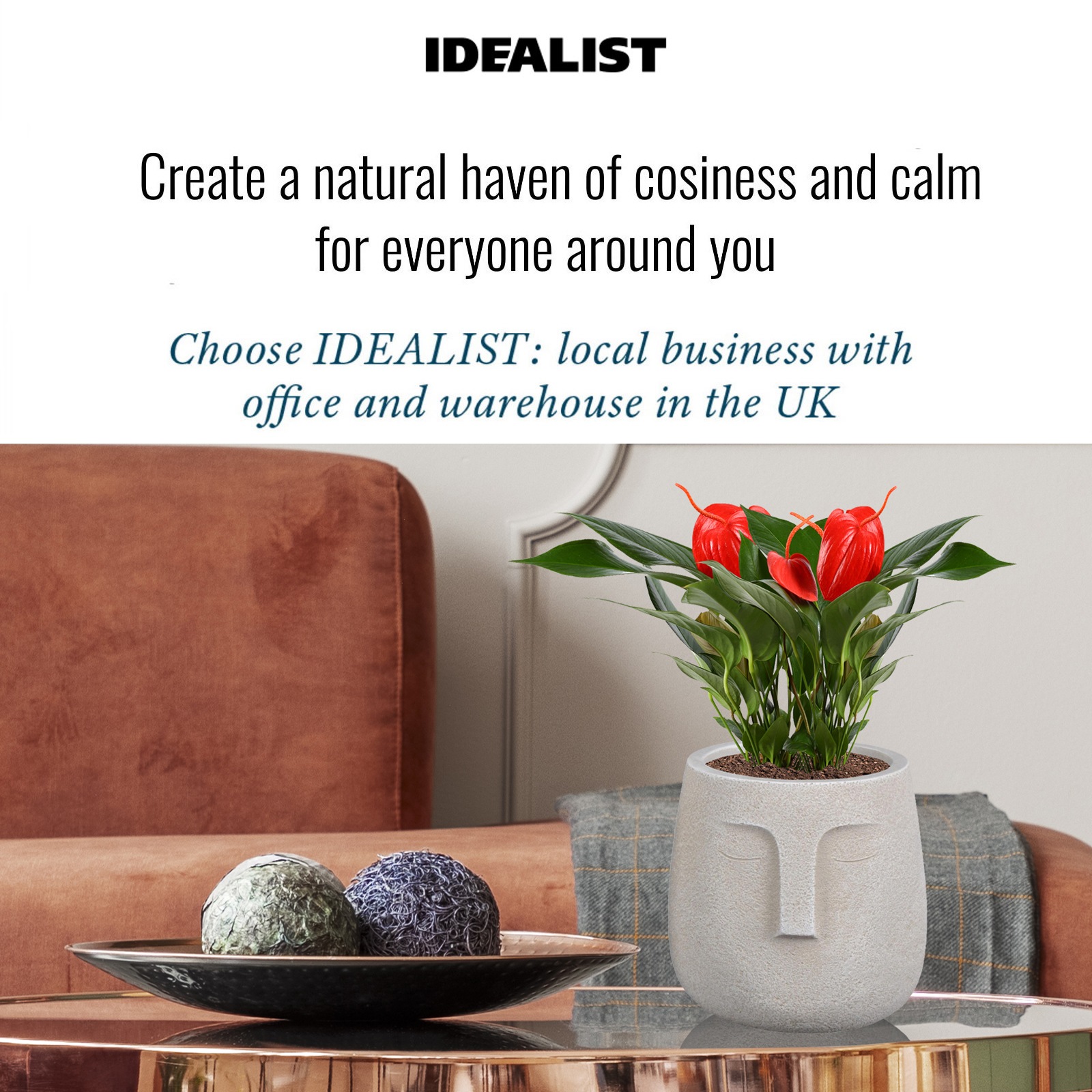 IDEALIST Lite Textured Concrete Effect Oval Indoor Face Pot