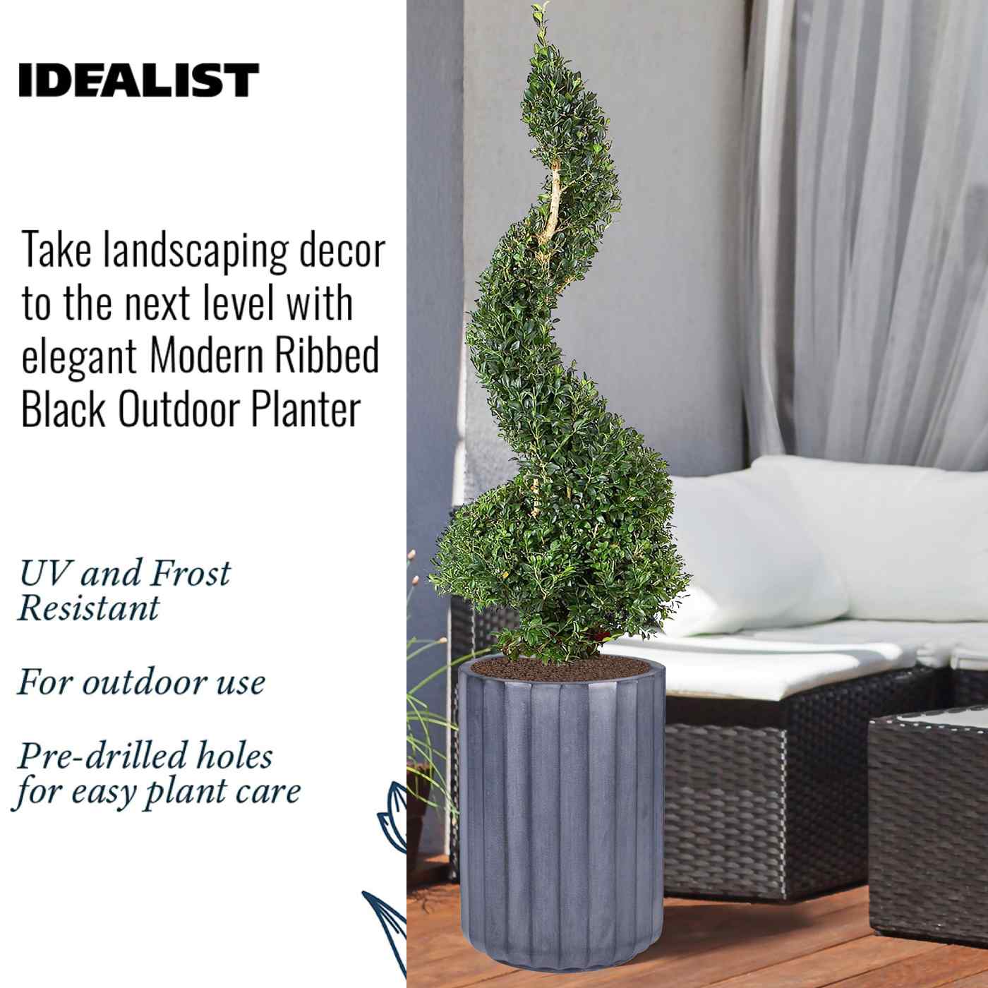 IDEALIST Lite Modern Ribbed Cylinder Round Outdoor Planter