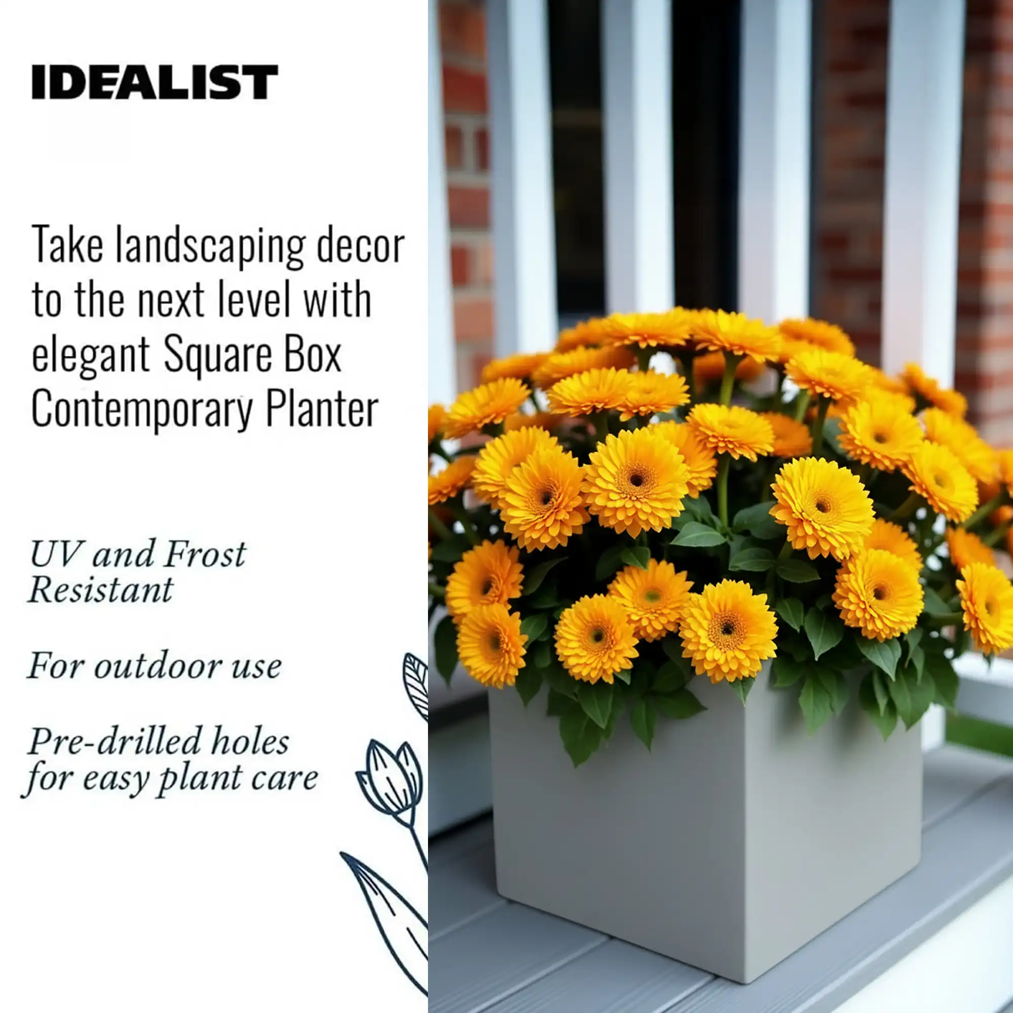 IDEALIST Lite Square Box Contemporary Light Concrete Planter