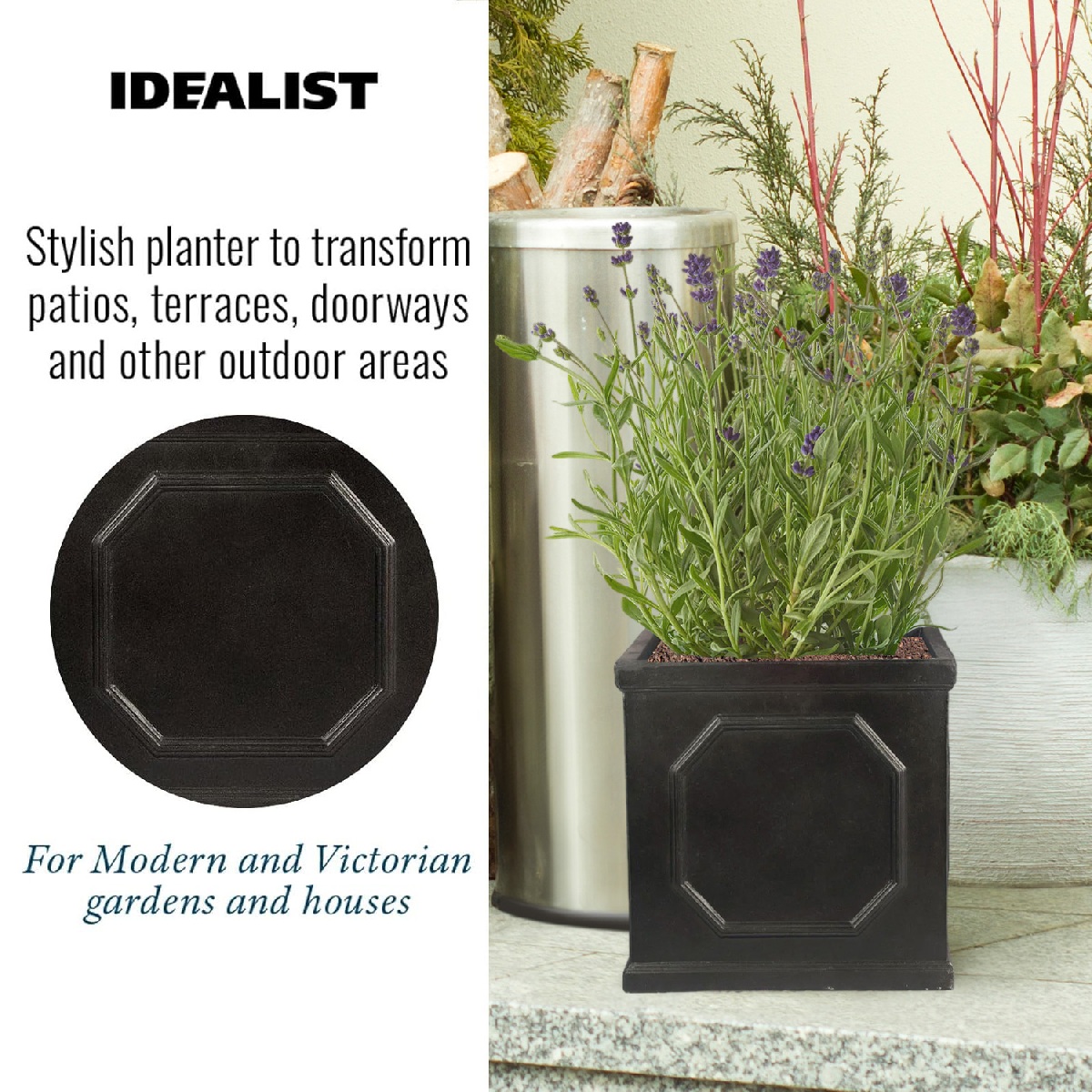 IDEALIST Lite Faux Lead Chelsea Box Square Light Concrete Planter