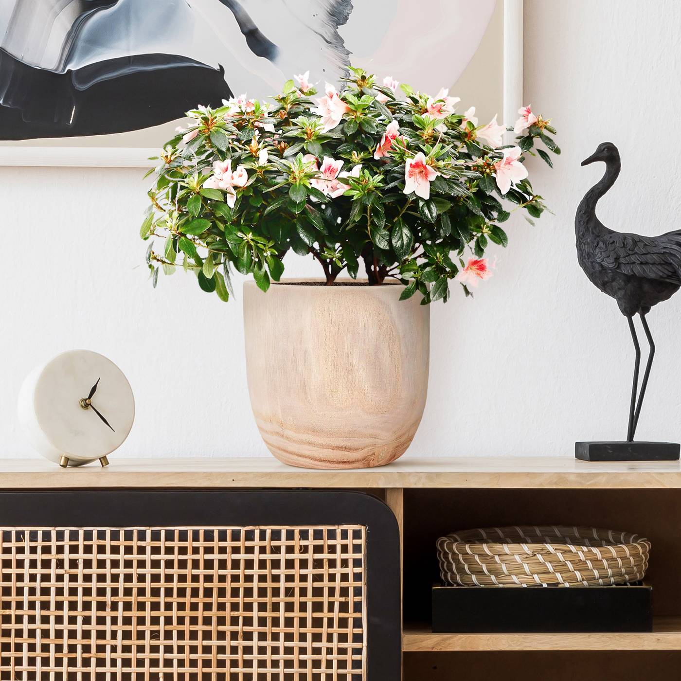 HORTICO RADIAL Wooden House Planter Round Indoor Plant Pot for House Plants with Waterproof Liner