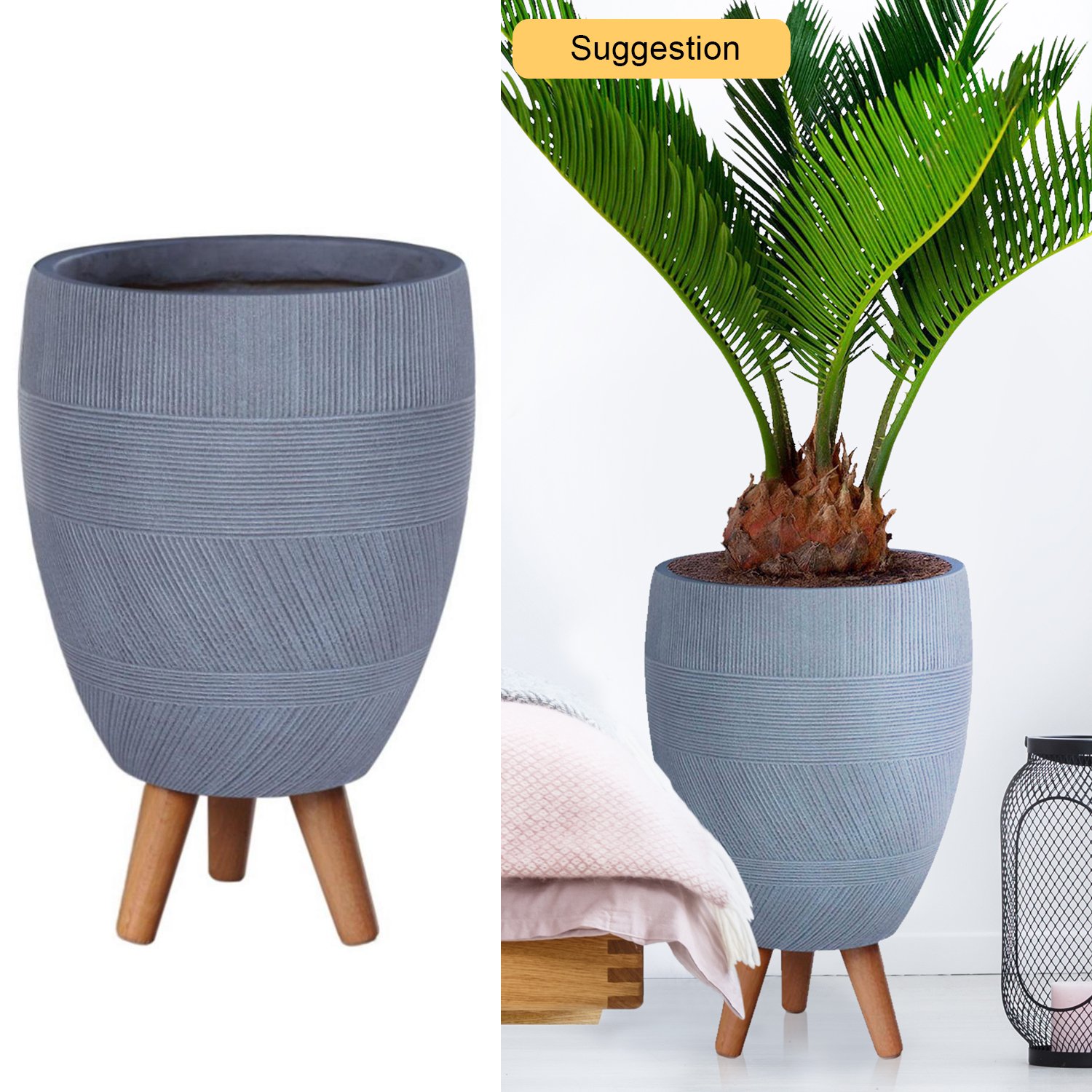 IDEALIST Lite Striped Egg Planter on Legs, Round Pot Plant Stand Indoor