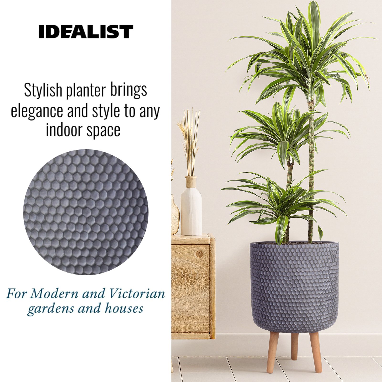 IDEALIST Lite Honeycomb Style Cylinder Planter on Legs, Round Pot Plant Stand Indoor