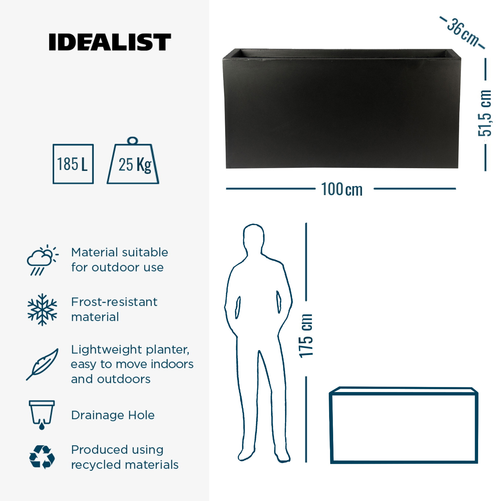 IDEALIST Lite Contemporary Light Concrete High Trough Planter