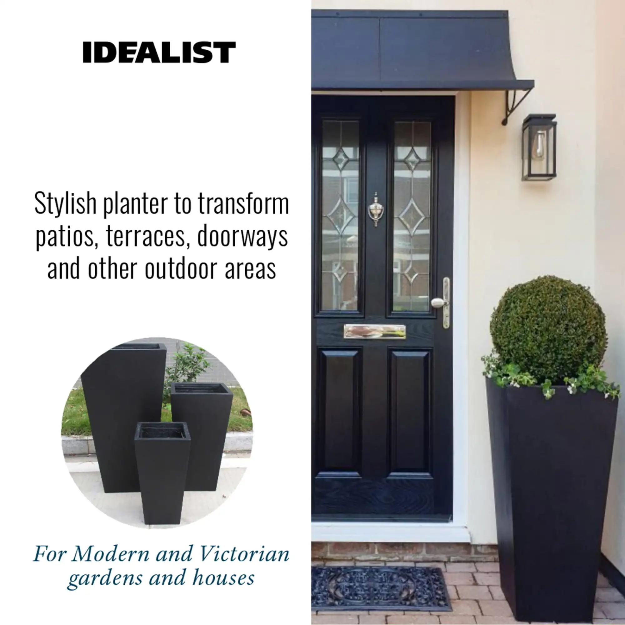 Set of IDEALIST Lite Light Concrete Garden Tall Planters, Outdoor Plant Pots with Tapered Shape