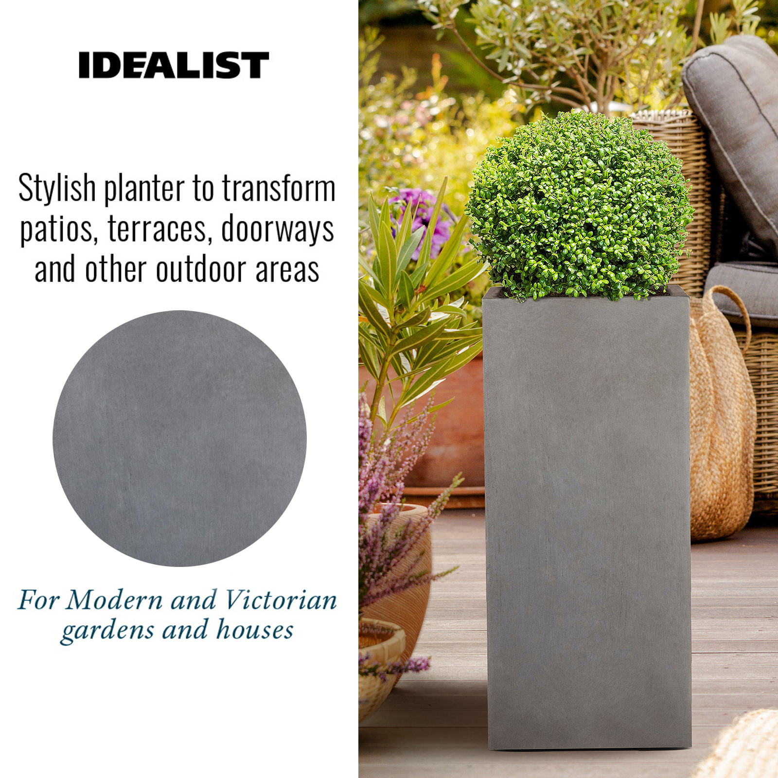 IDEALIST Lite Tall Square Contemporary Light Concrete Planter
