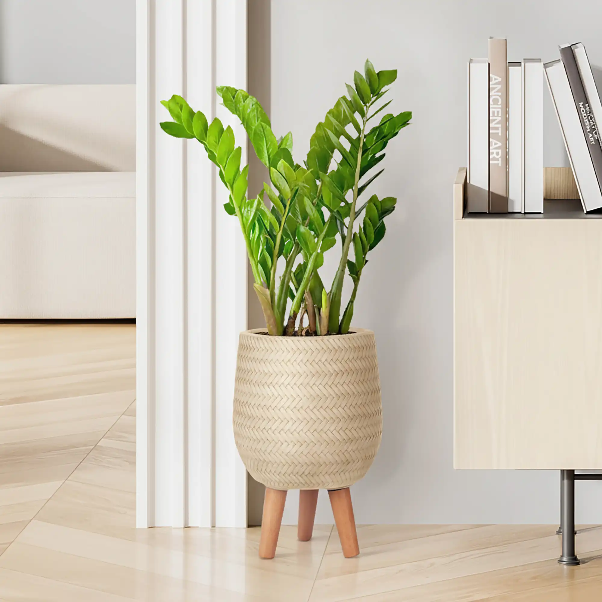 IDEALIST Lite Plaited Style Egg Planter on Legs, Round Pot Plant Stand Indoor