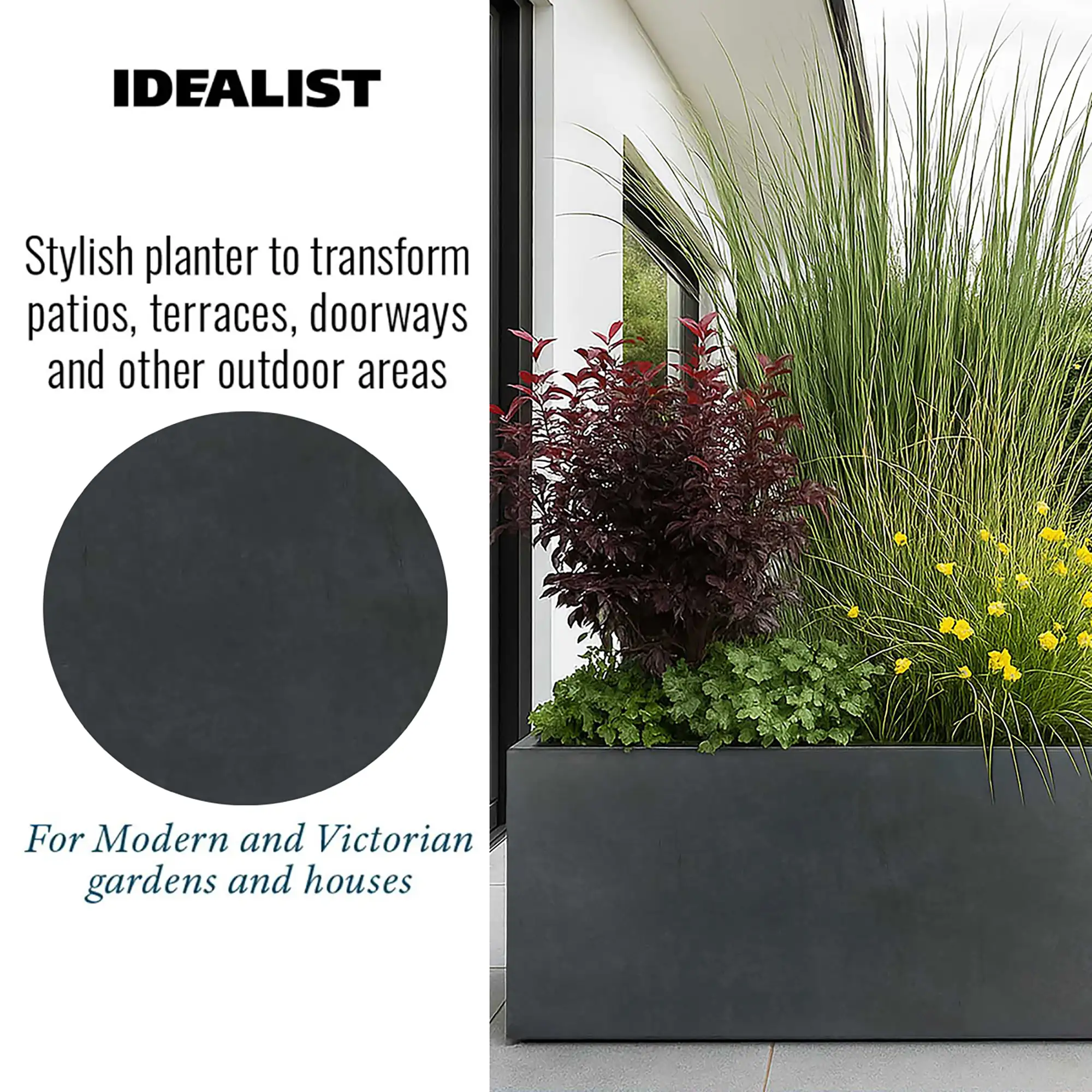 IDEALIST Lite Contemporary Light Concrete Trough Planter