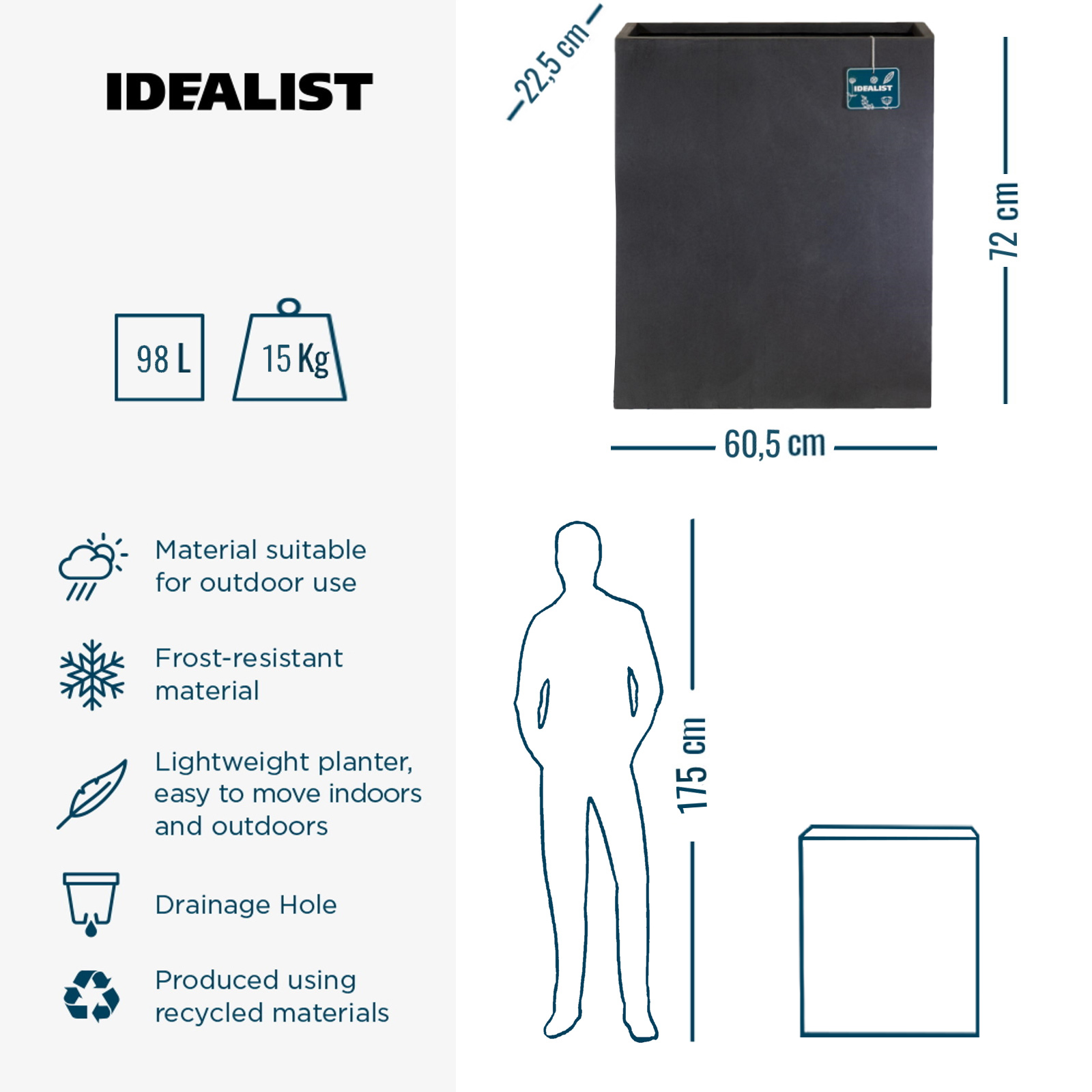 IDEALIST Lite Narrow Contemporary Light Concrete Trough Planter