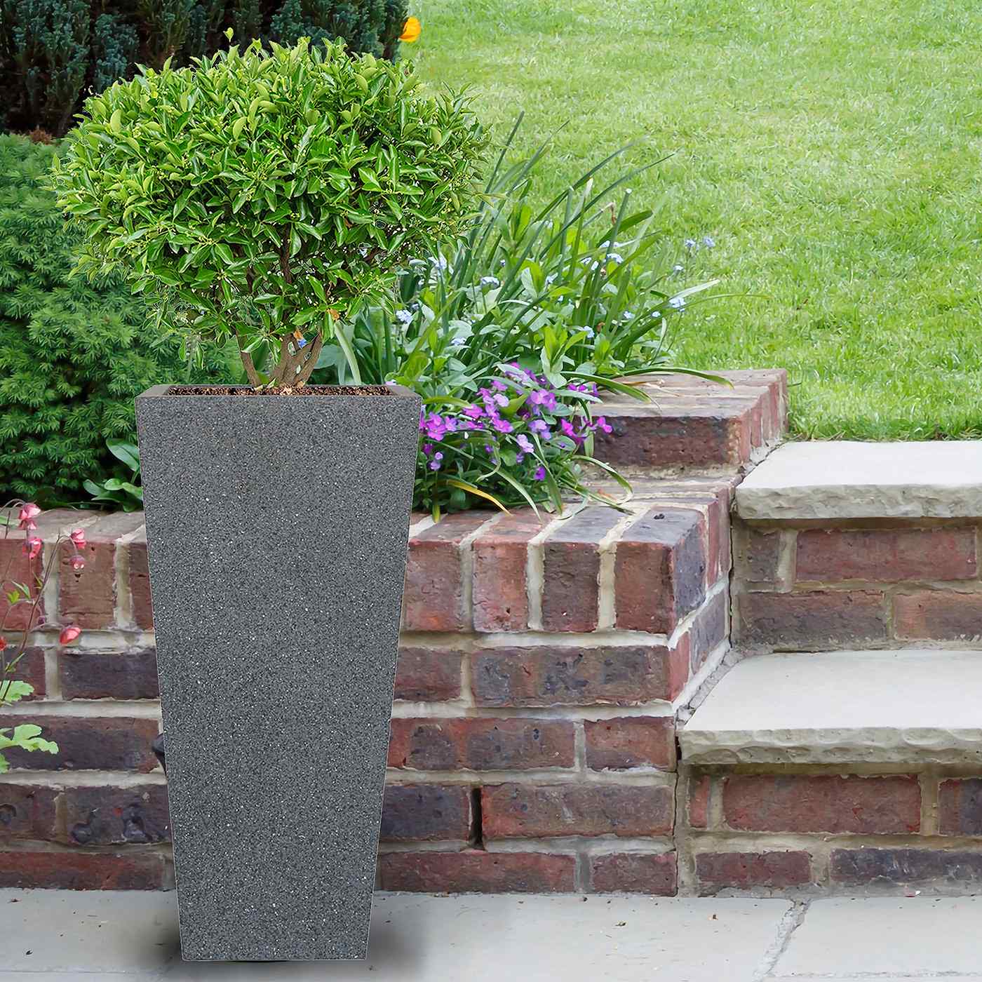 IDEALIST Lite Textured Concrete Effect Tall Tapered Outdoor Planter