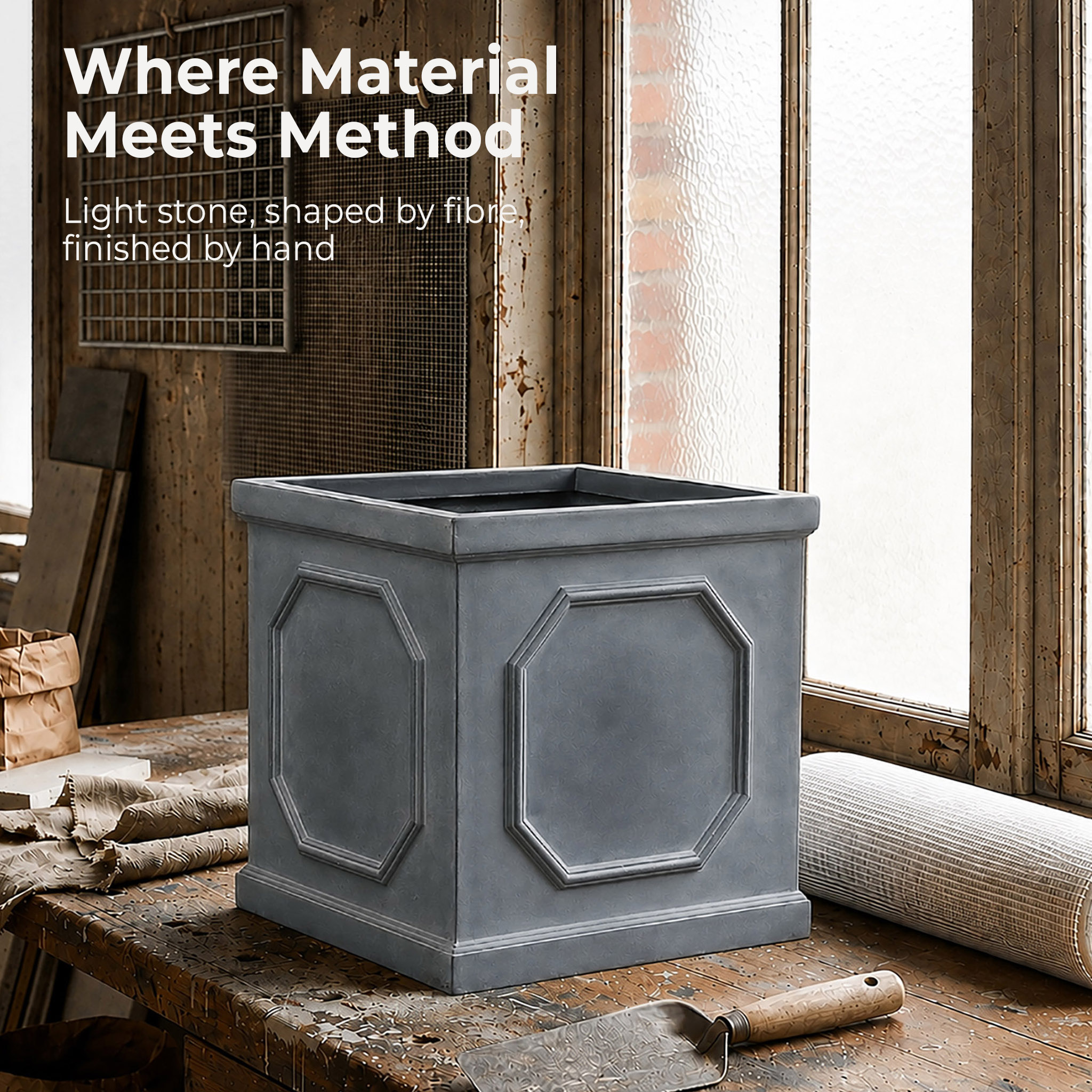 IDEALIST Lite Faux Lead Chelsea Box Square Light Concrete Planter
