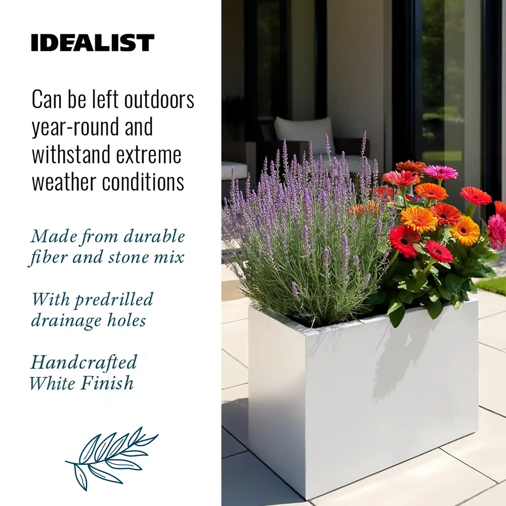 IDEALIST Lite Contemporary Light Concrete Trough Planter