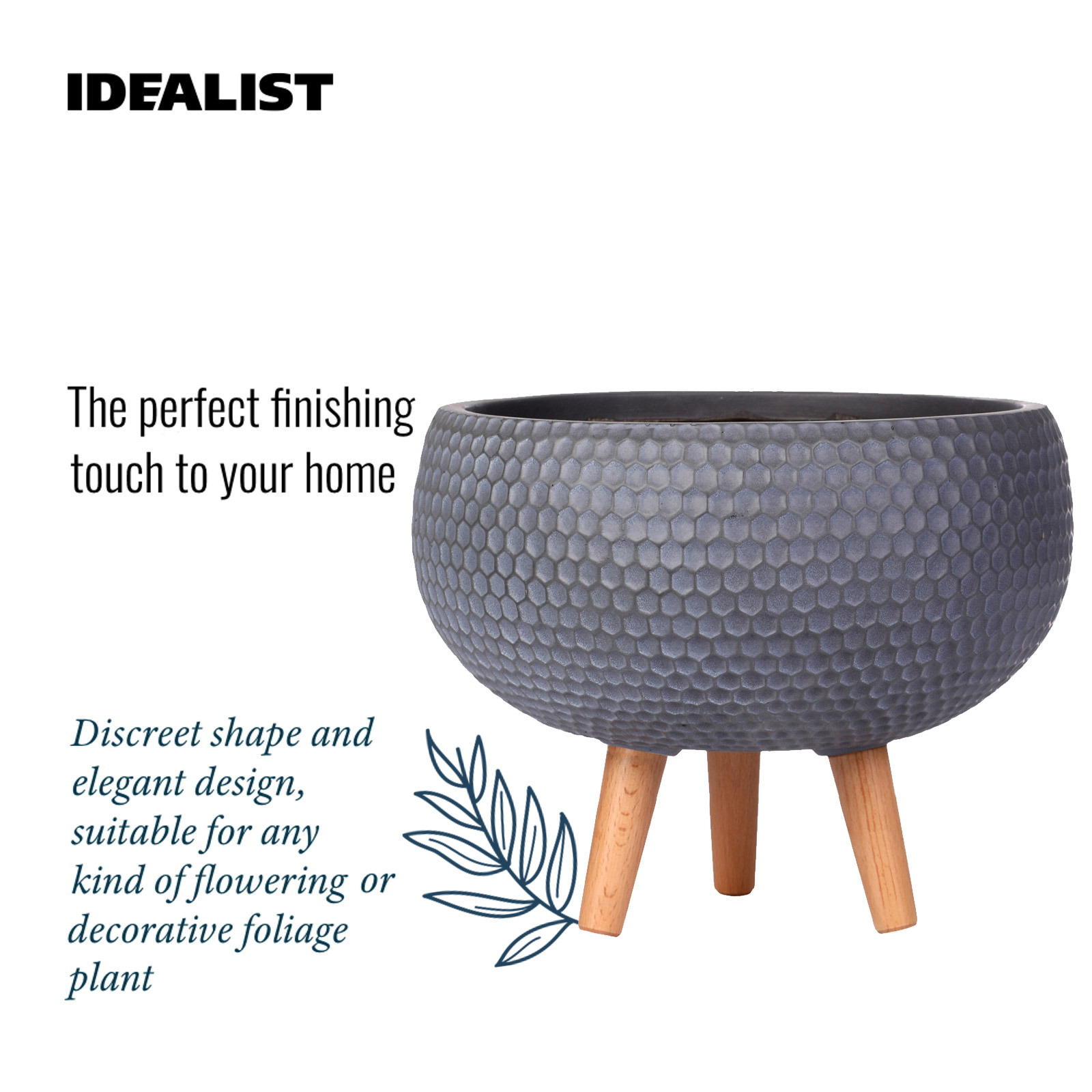 IDEALIST Lite Honeycomb Style Bowl Planter on Legs, Round Pot Plant Stand Indoor