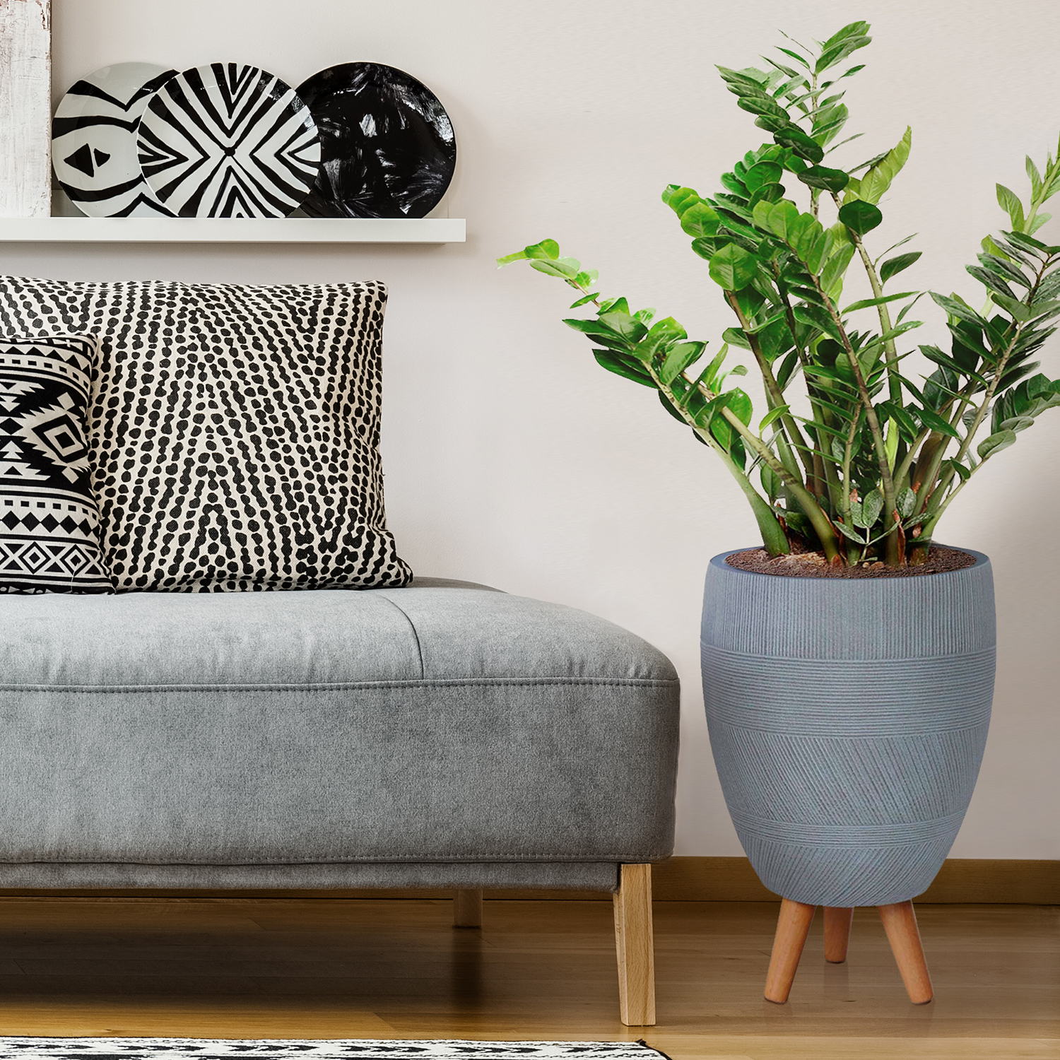 IDEALIST Lite Striped Egg Planter on Legs, Round Pot Plant Stand Indoor