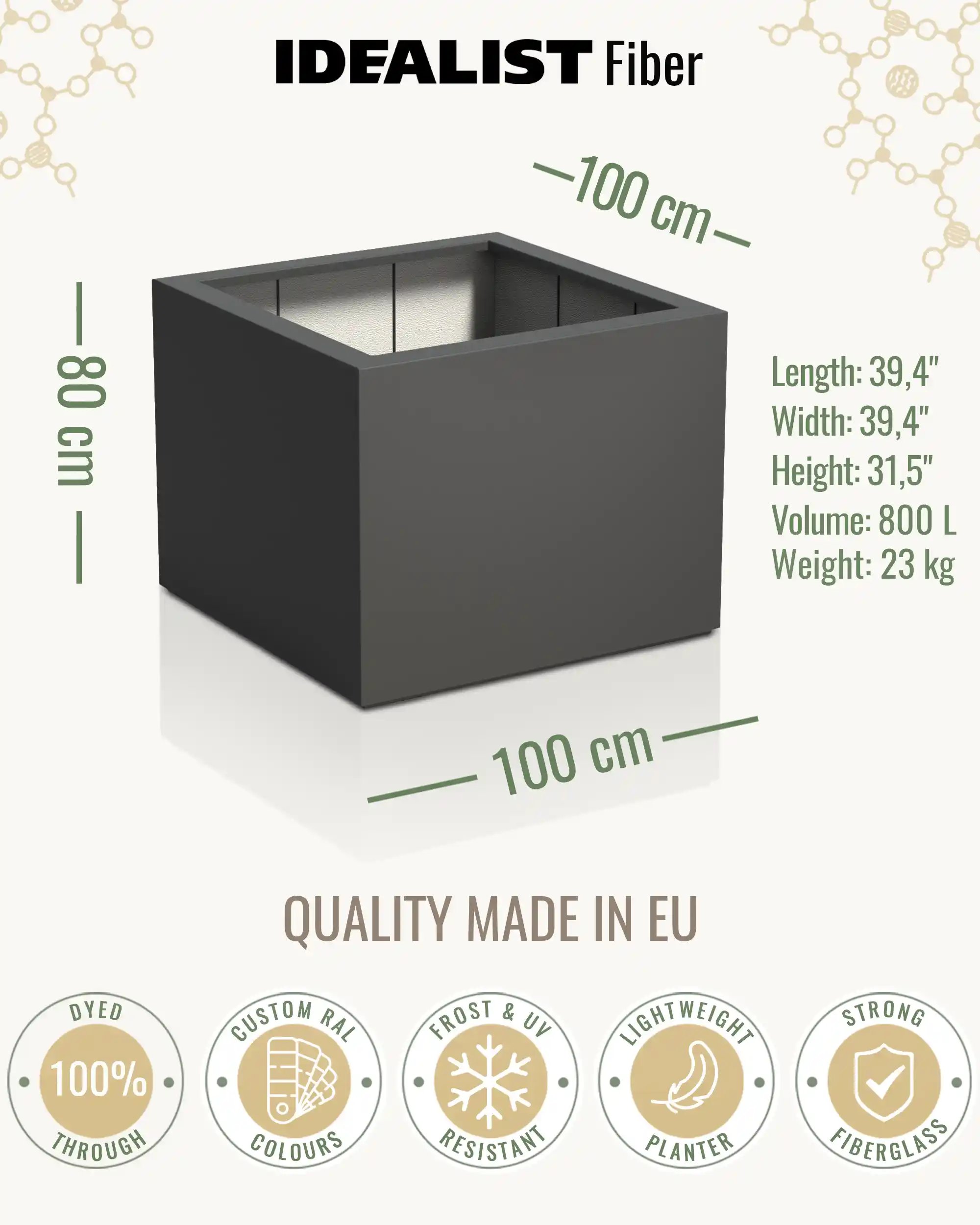 PURE Low Cube Outdoor Fiberglass Planter