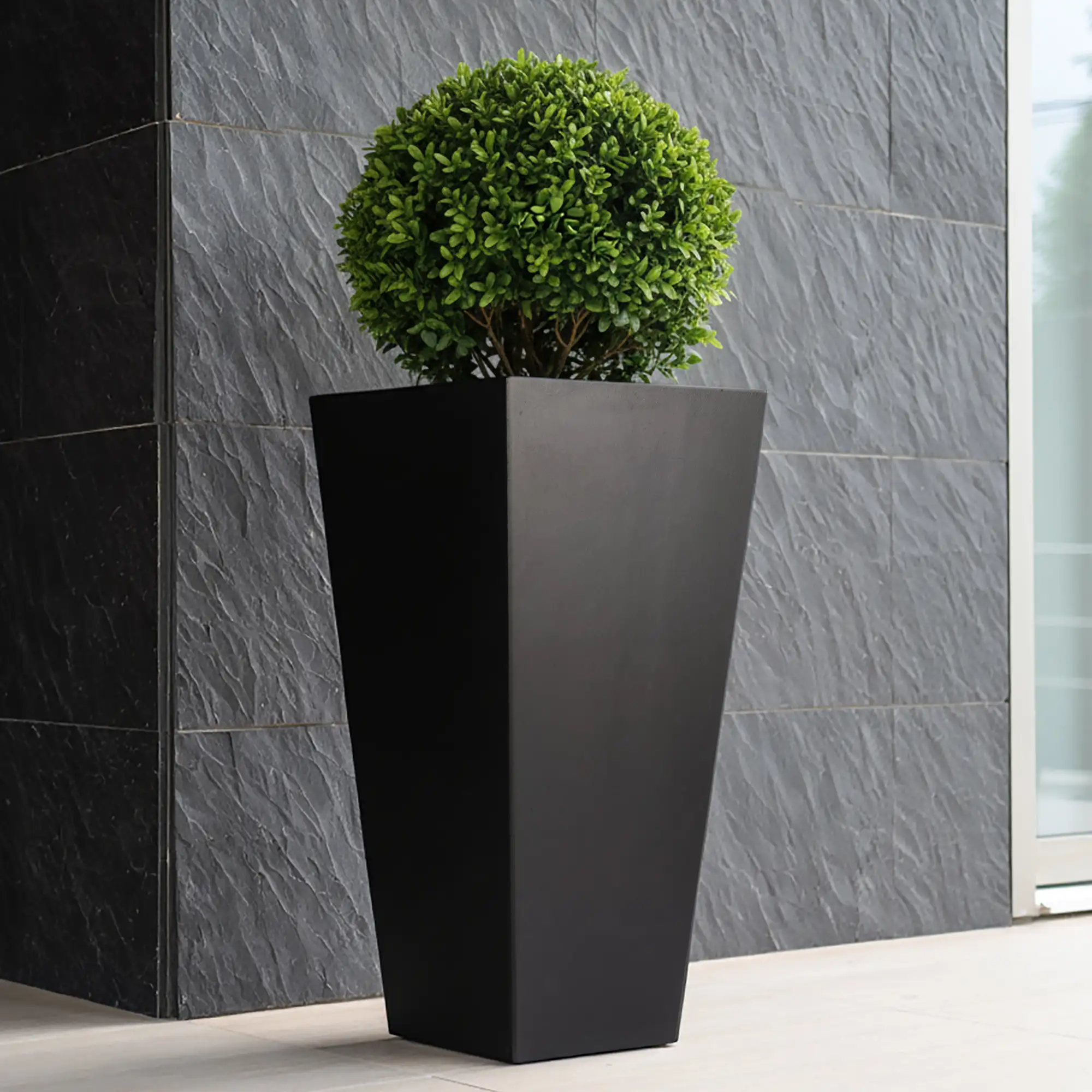 Set of IDEALIST Lite Light Concrete Garden Tall Planters, Outdoor Plant Pots with Tapered Shape