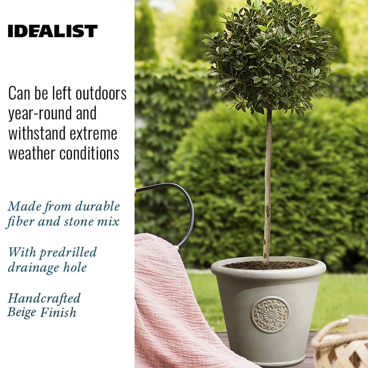 IDEALIST Lite Rustic Style Rolled Rim Wide Vase Outdoor Planter