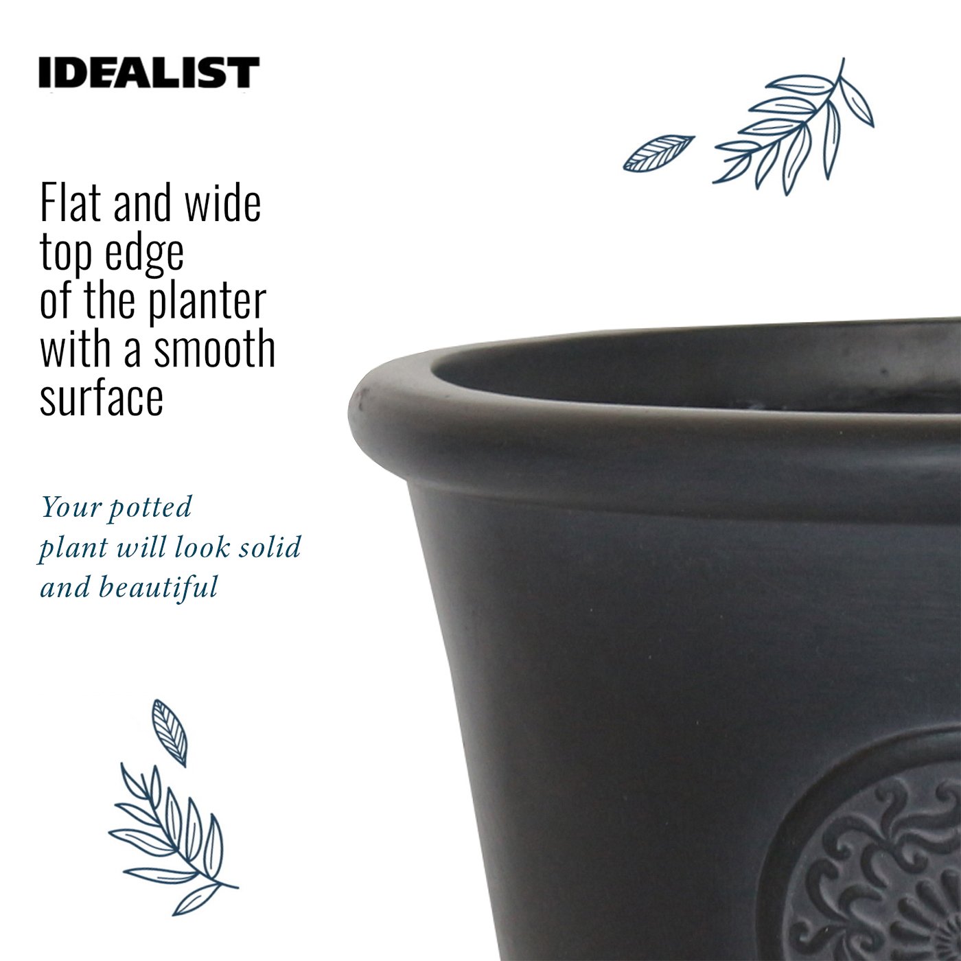 IDEALIST Lite Rustic Style Rolled Rim Wide Vase Outdoor Planter